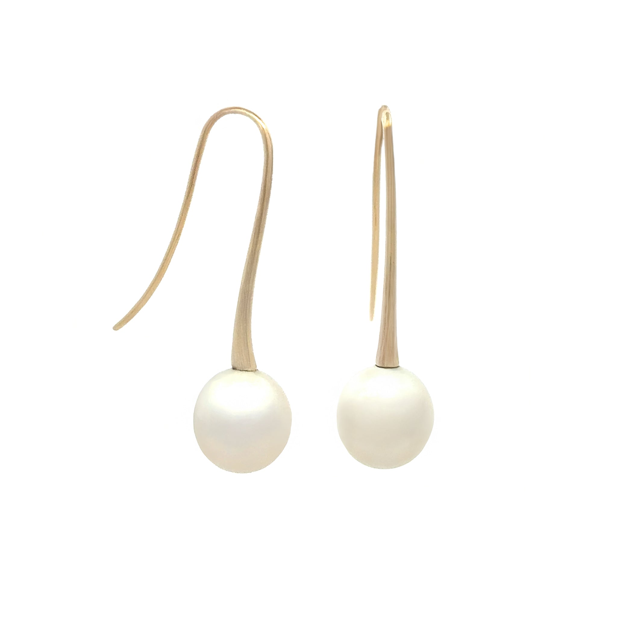 9K Yellow Gold Australian South Sea 10-11 mm Cultured Pearl Hook Earrings side view