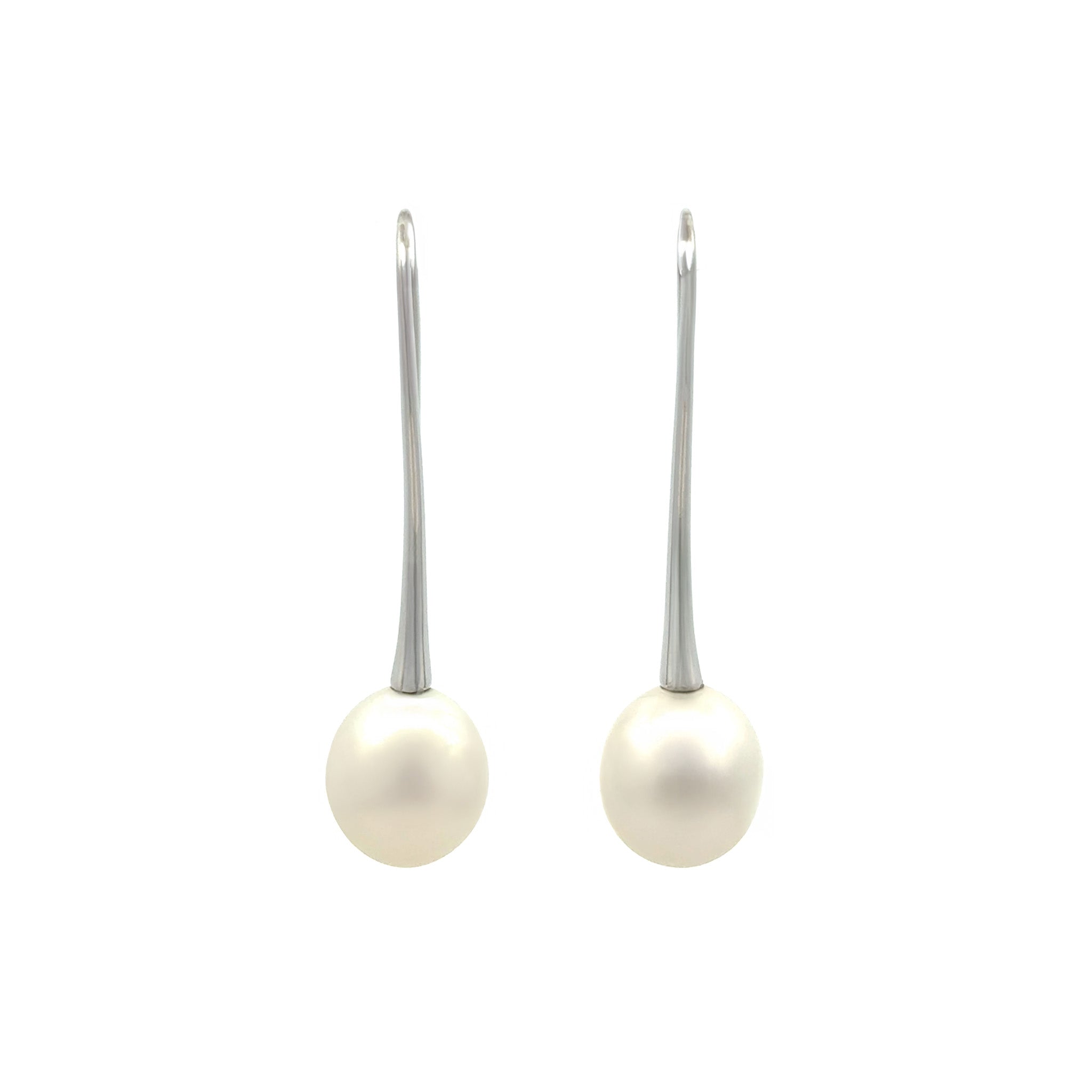 9K White Gold Australian South Sea 10-11 mm Cultured Pearl Hook Earrings front view