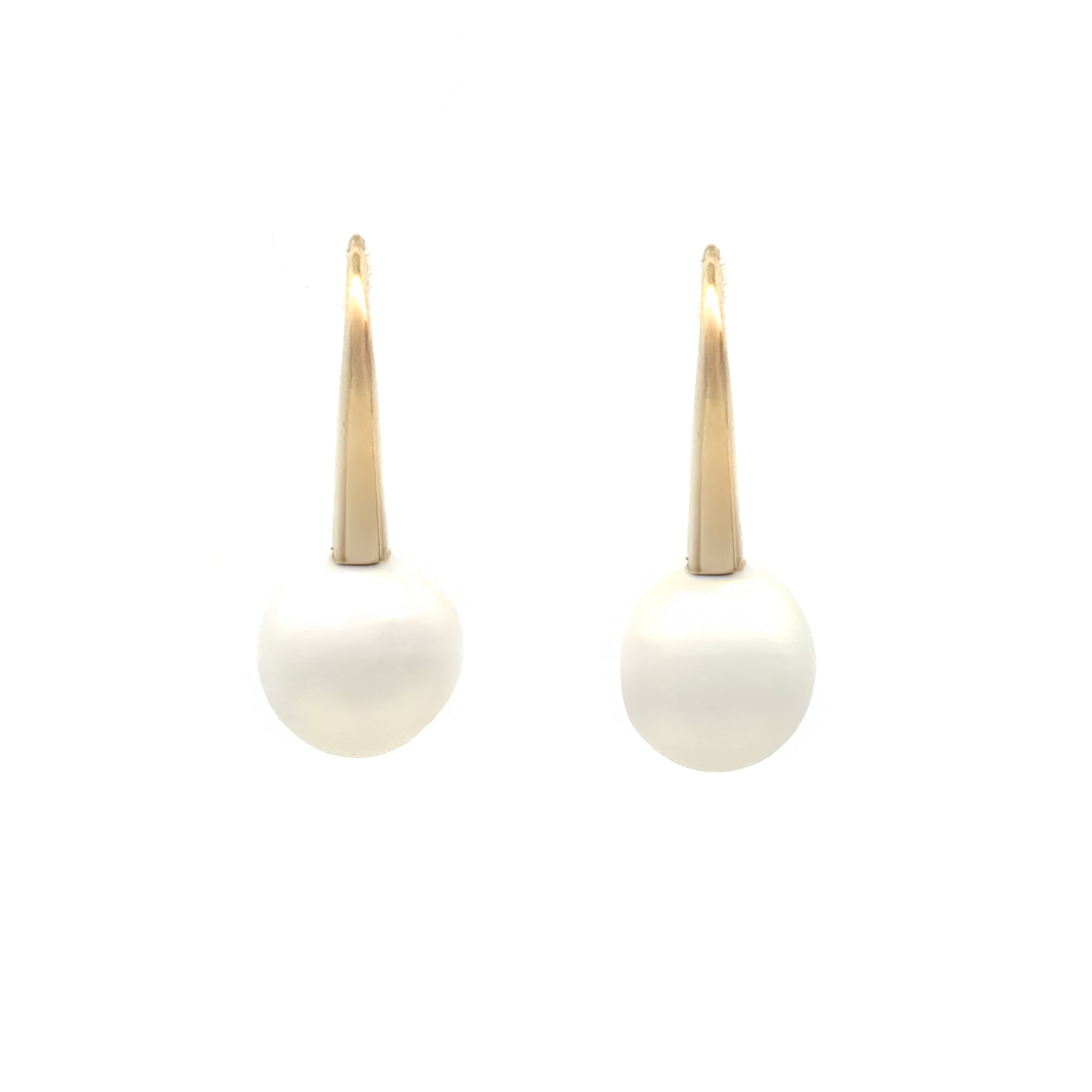 9K Yellow Gold Australian South Sea 9-10 mm Cultured Pearl Hook Earrings front view