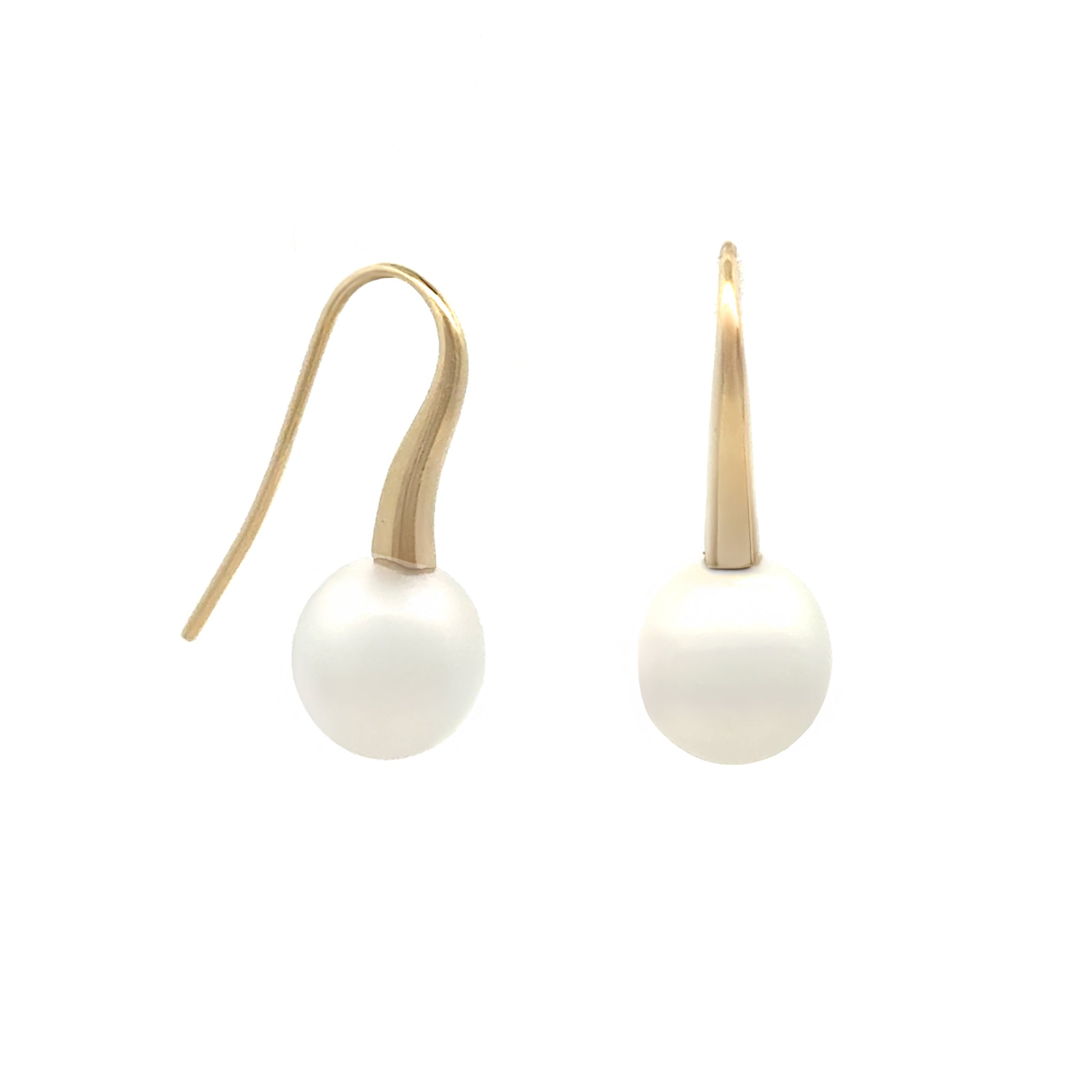 9K Yellow Gold Australian South Sea 9-10 mm Cultured Pearl Hook Earrings side view