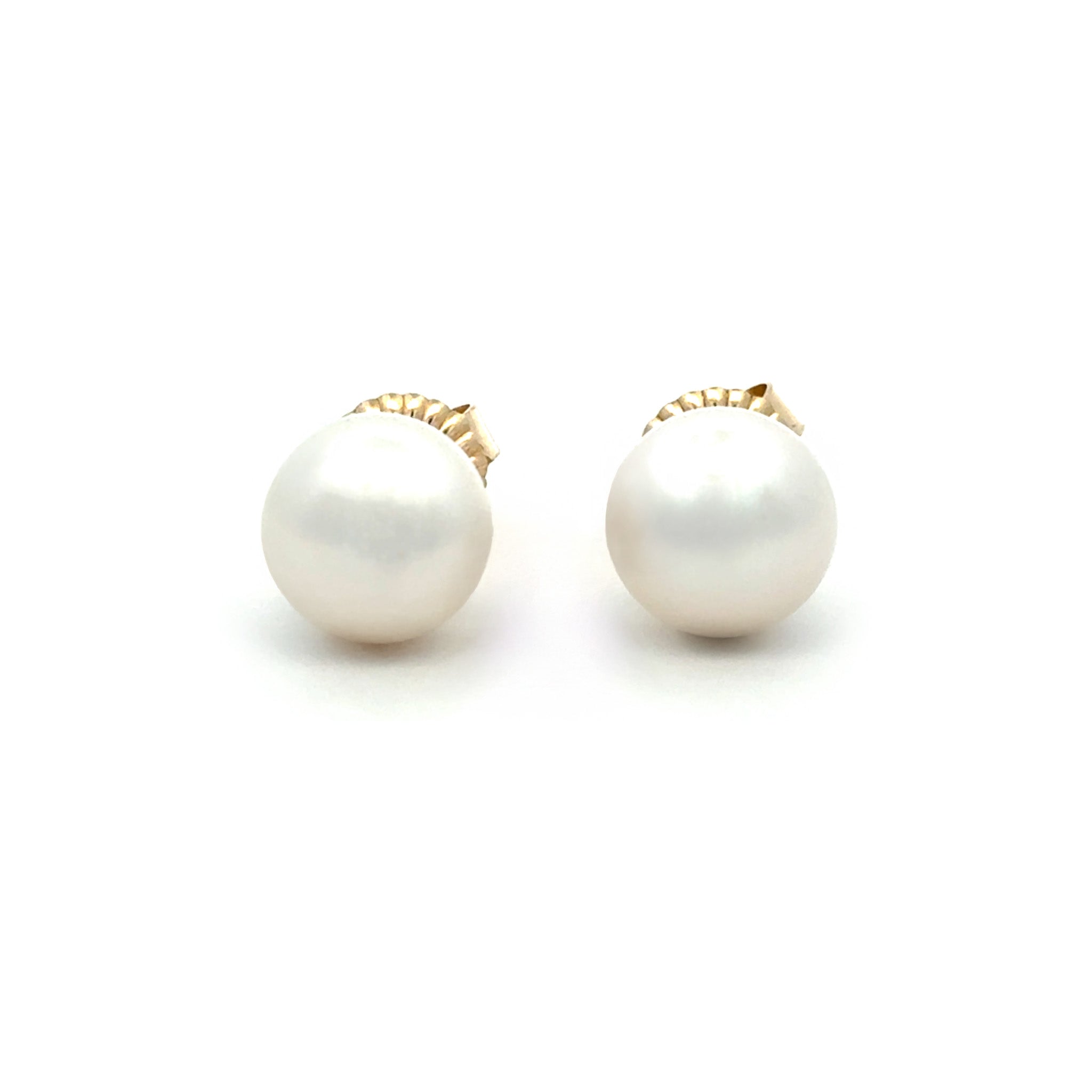 9K Yellow Gold Australian South Sea 11-12 mm Cultured Pearl Stud Earrings front view with white background