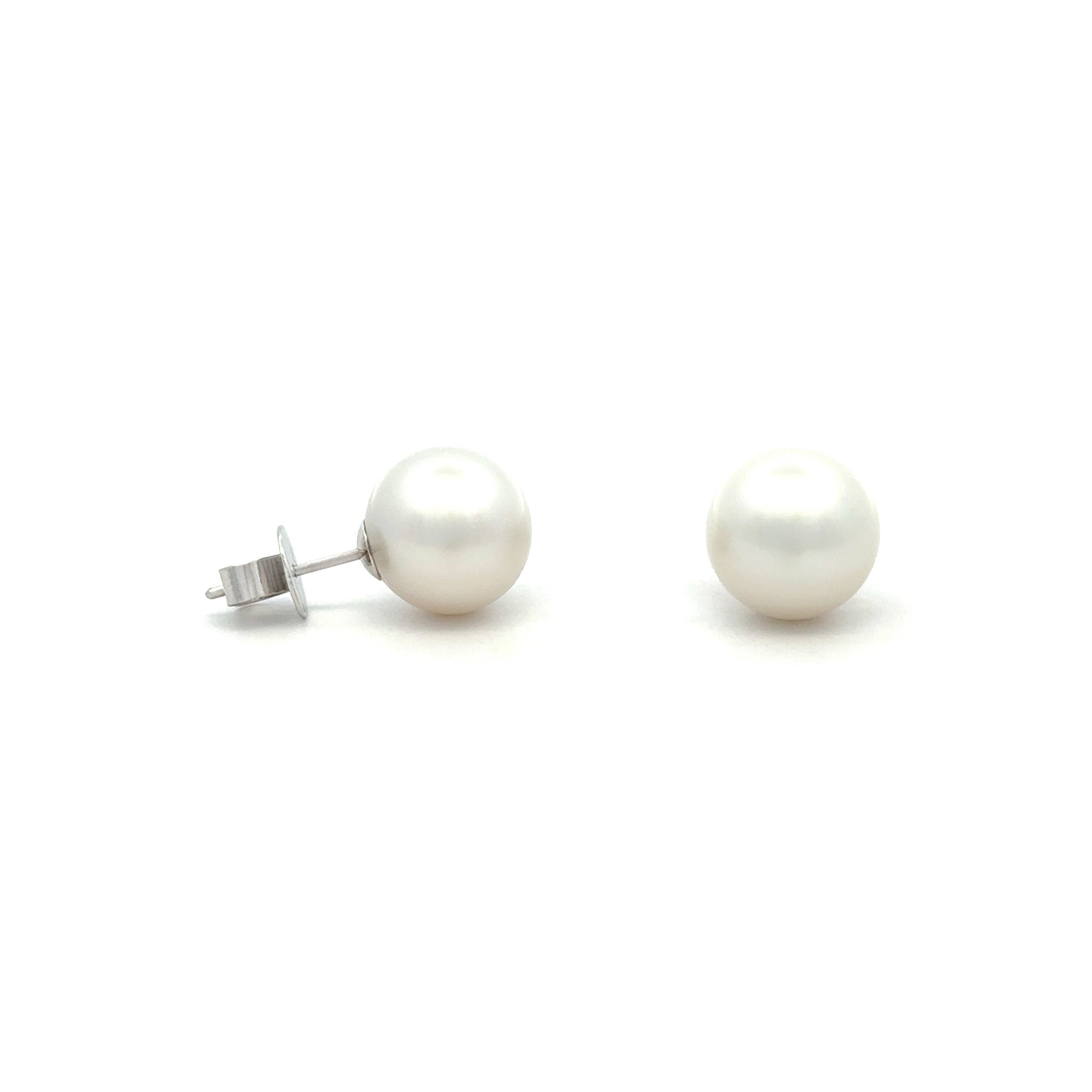18K White Gold Australian South Sea 10-11 mm Cultured Pearl Stud Earrings side view