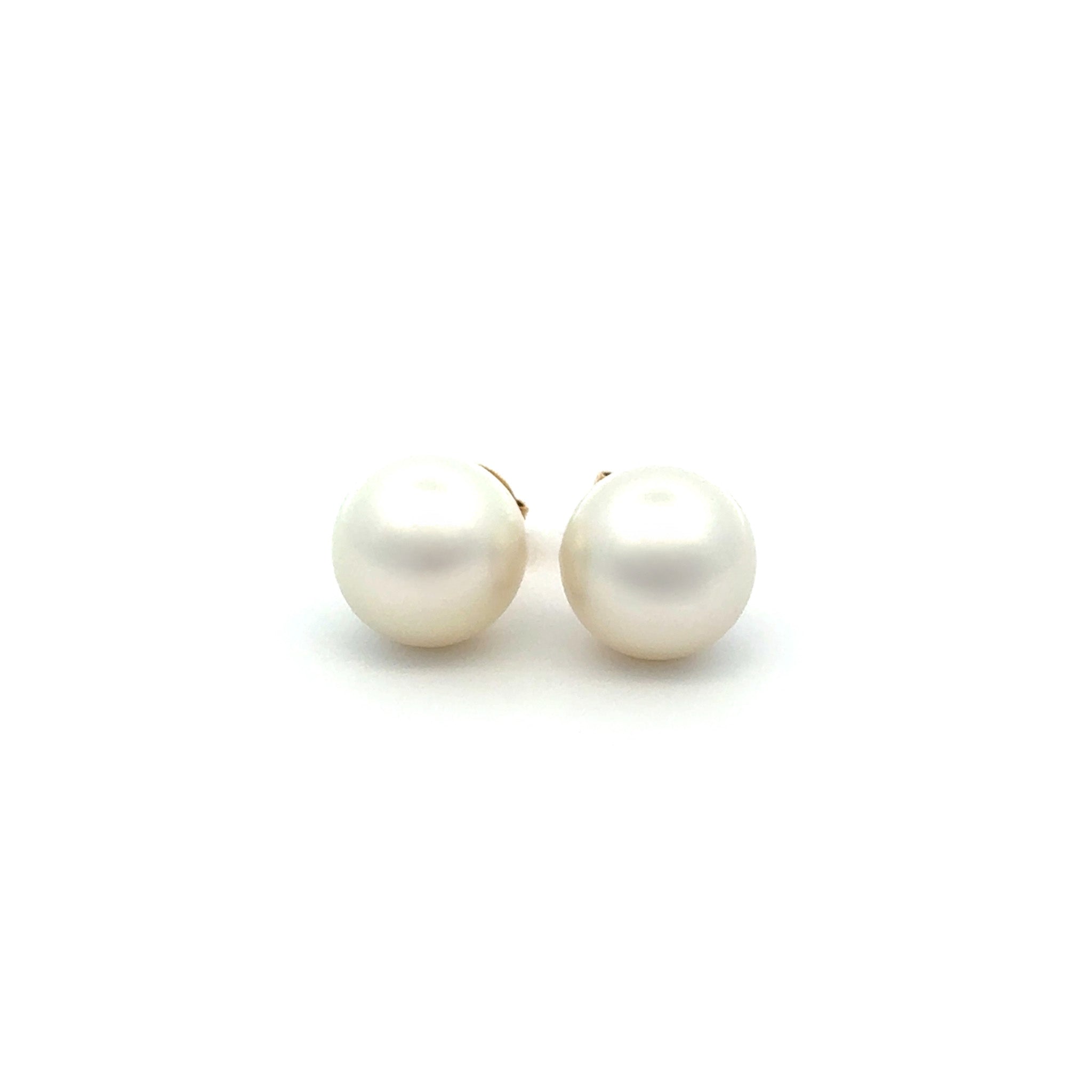 18K Yellow Gold Australian South Sea 10-11 mm Cultured Pearl Stud Earrings front view