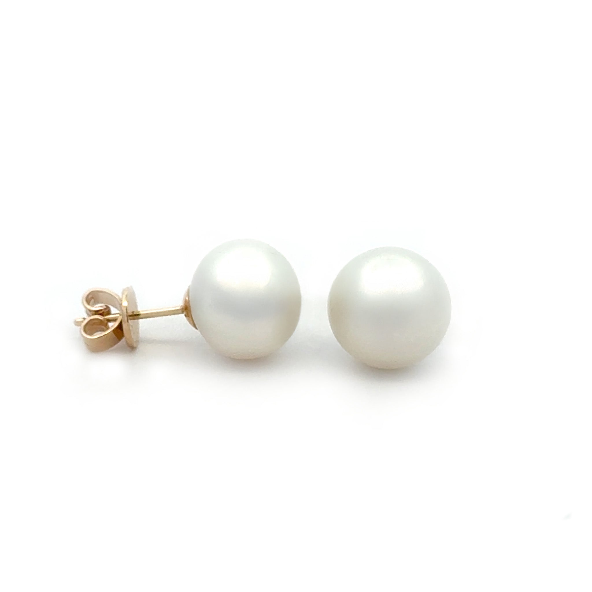9K Yellow Gold Australian South Sea 10-11 mm Cultured Pearl Stud Earrings side view
