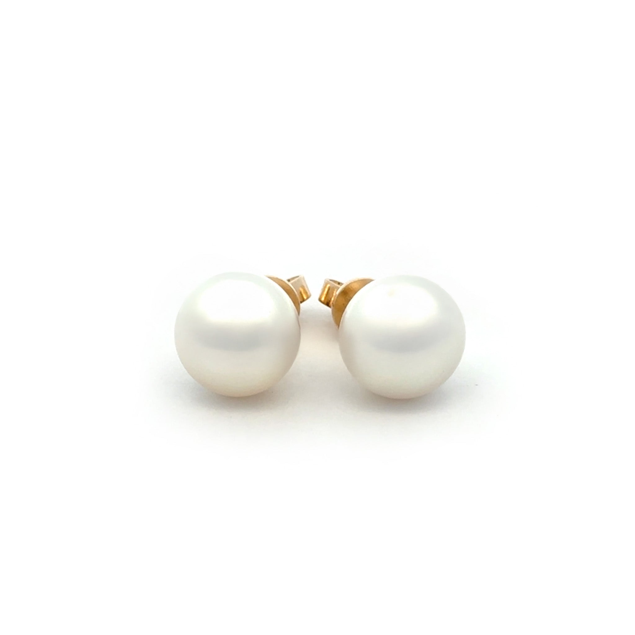 9K Yellow Gold Australian South Sea 10-11 mm Cultured Pearl Stud Earrings front view
