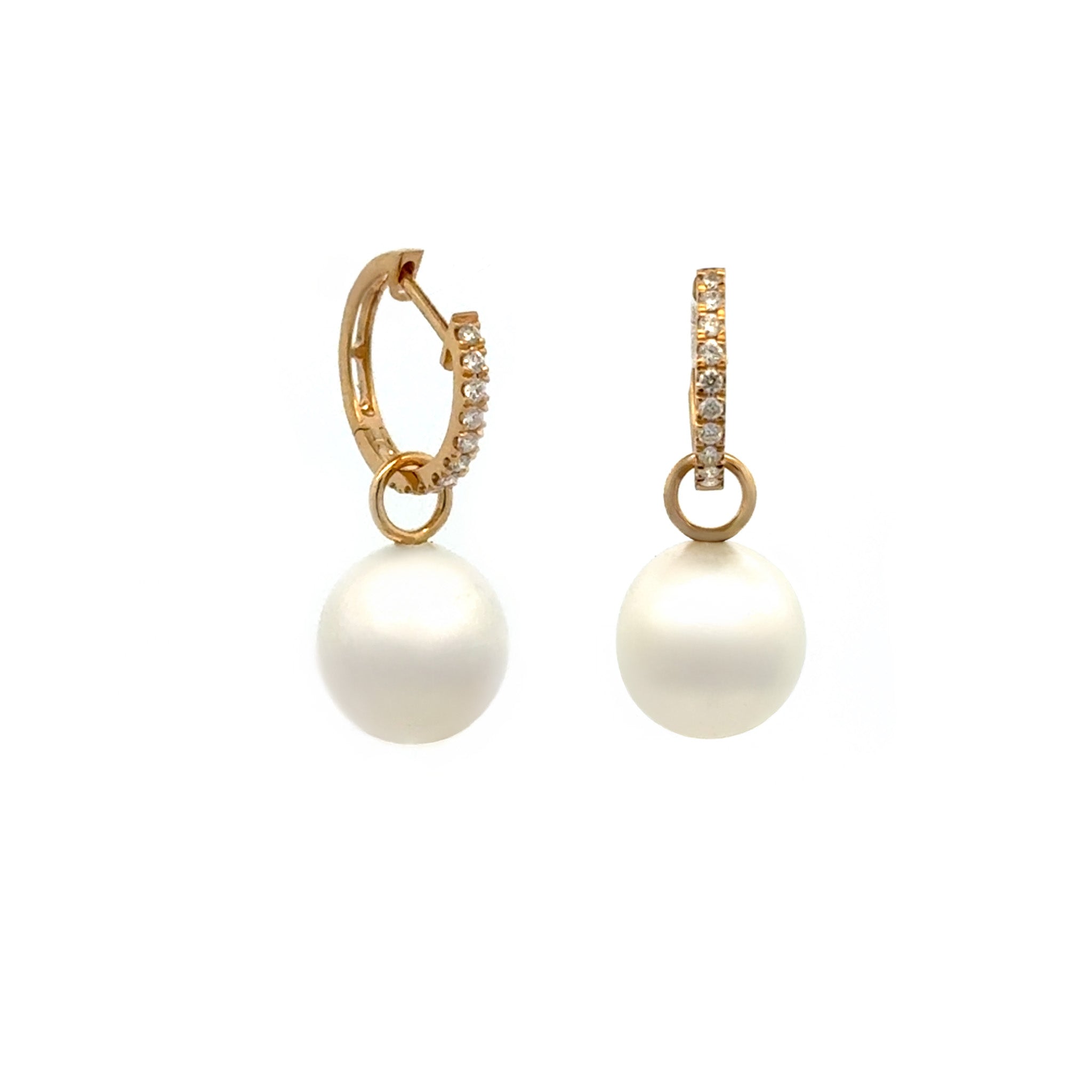 18K Yellow Gold Australian South Sea 9-10 mm Cultured Pearl and Diamond Huggie Earrings side view