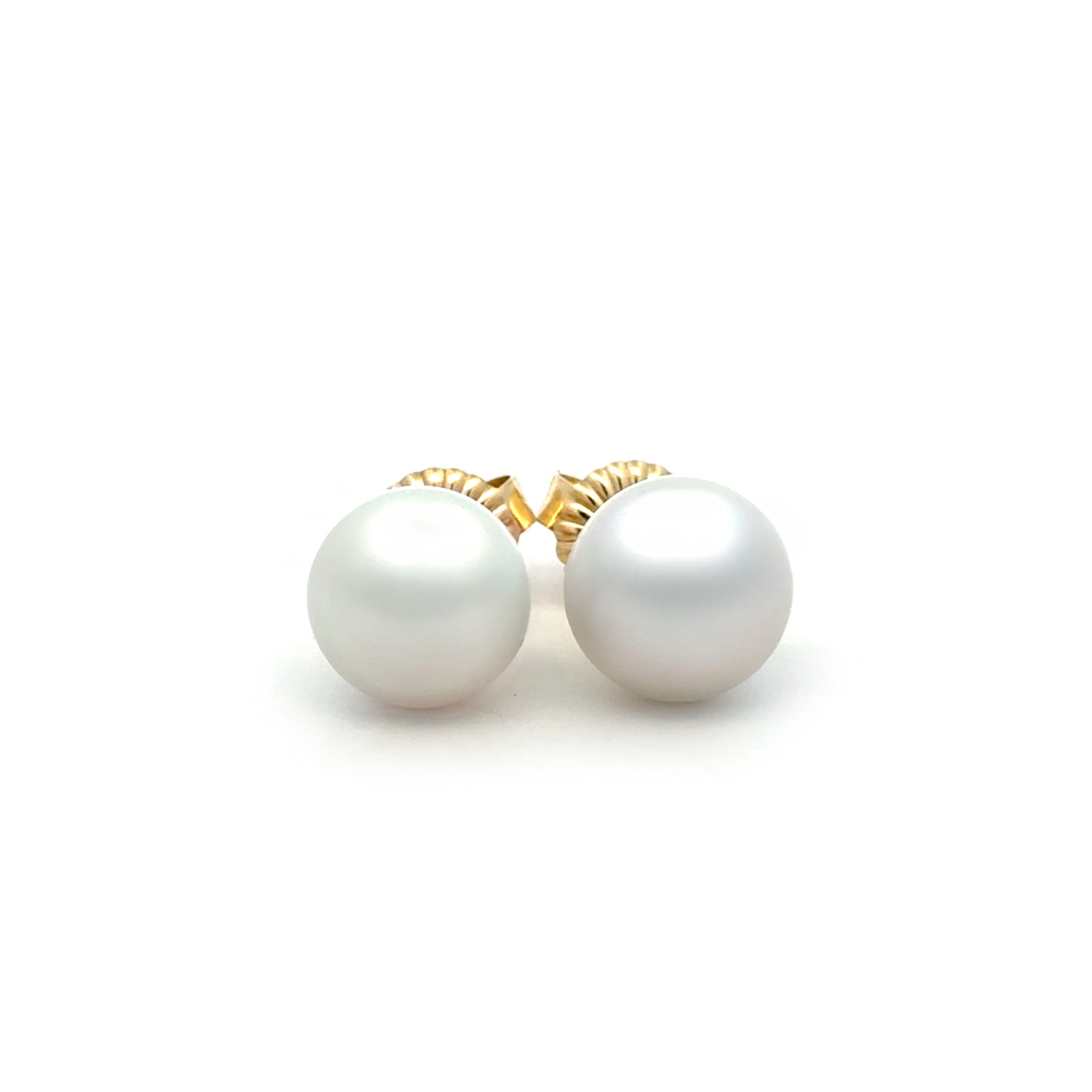 9K Yellow Gold Australian South Sea 12-13 mm Cultured Pearl Stud Earrings front view