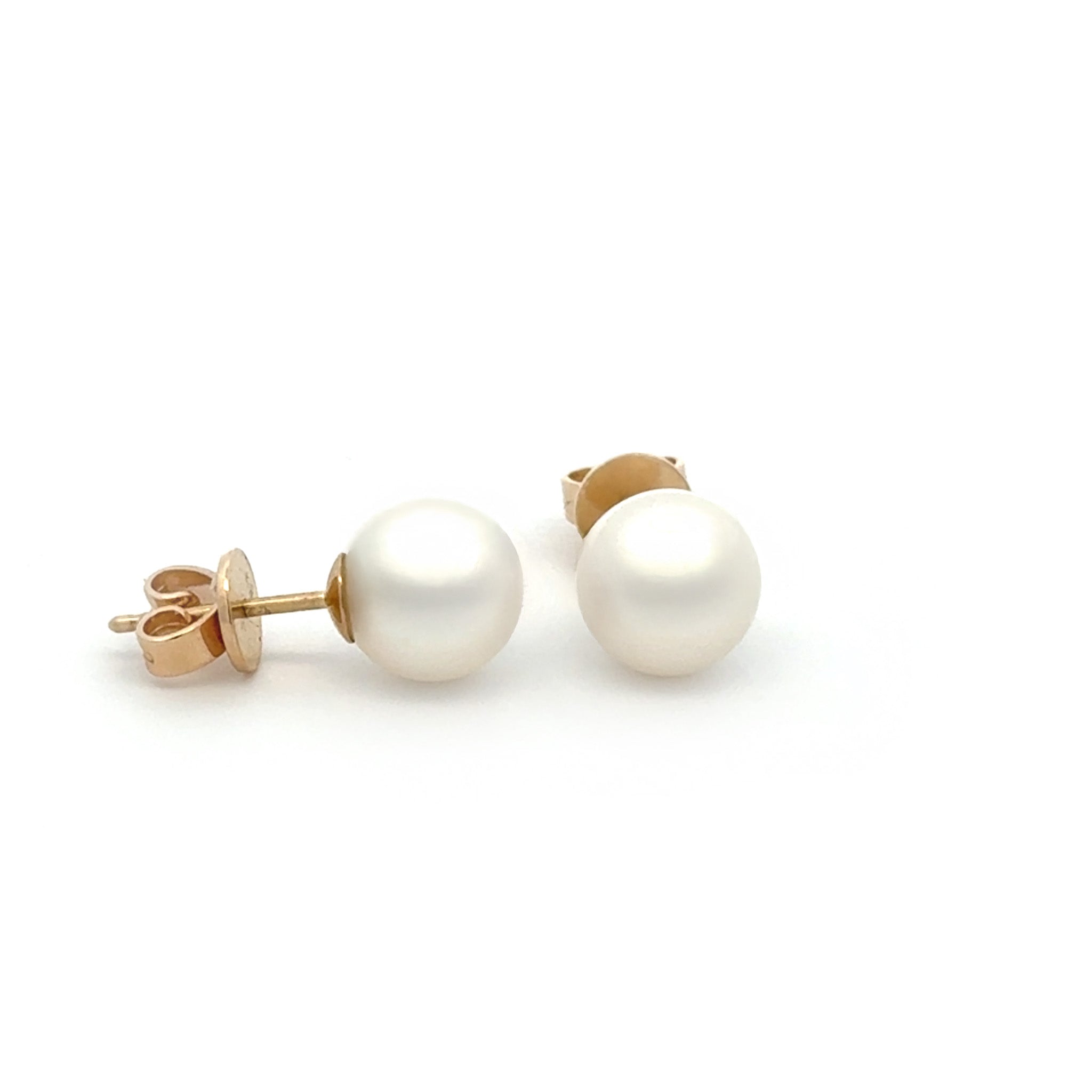 9K Yellow Gold Australian South Sea 8-9 mm Cultured Pearl Stud Earrings side view