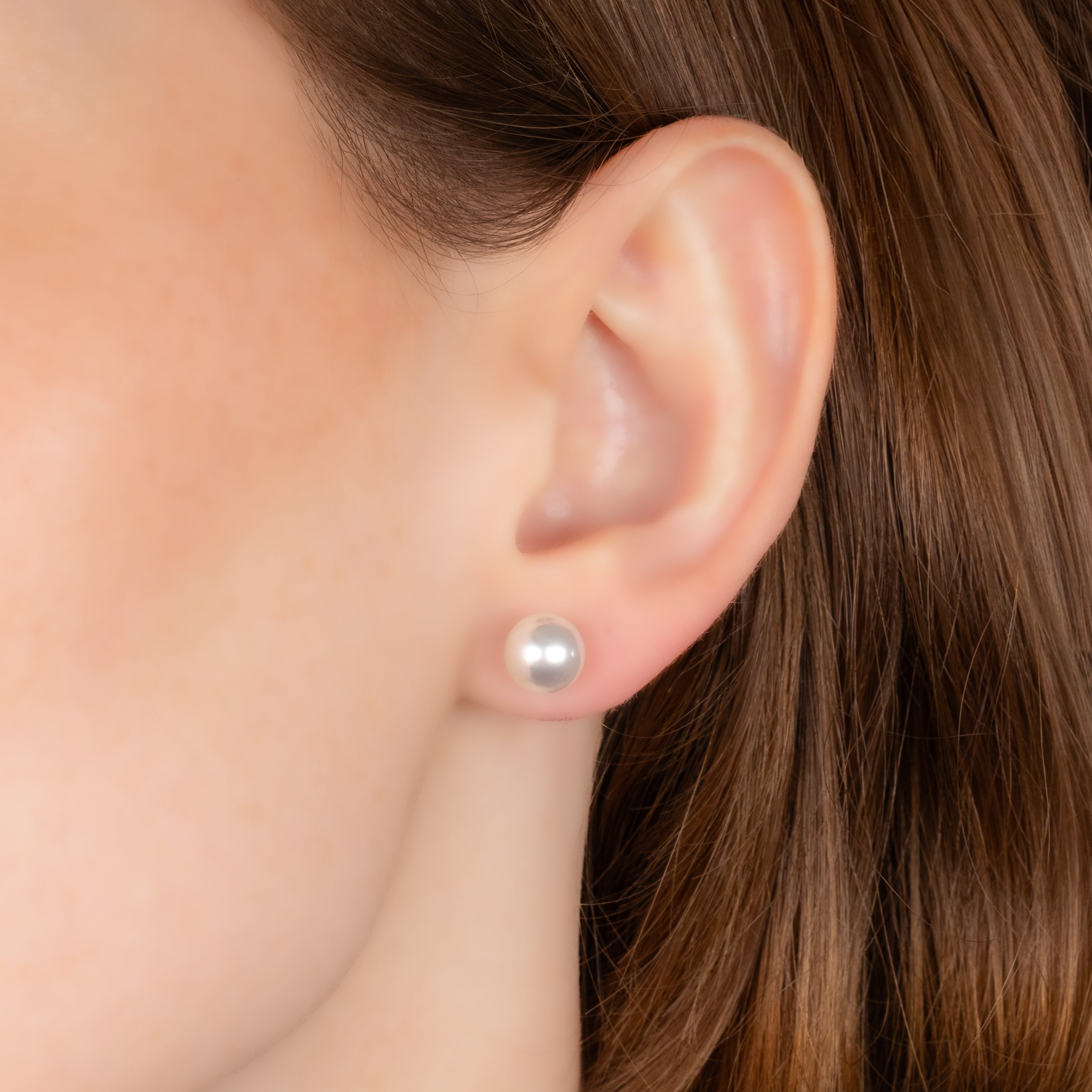 Sterling Silver Australian South Sea 8-9 mm Cultured Pearl Stud Earrings on a model