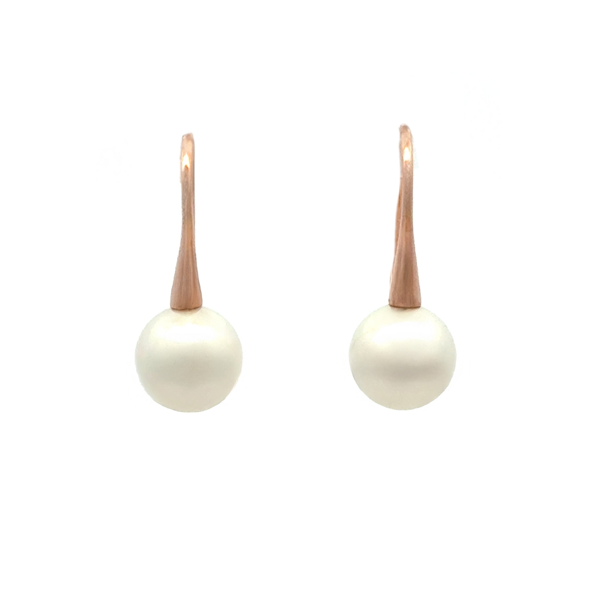 9K Rose Gold Australian South Sea 8-9 mm Cultured Pearl Hook Earrings front view