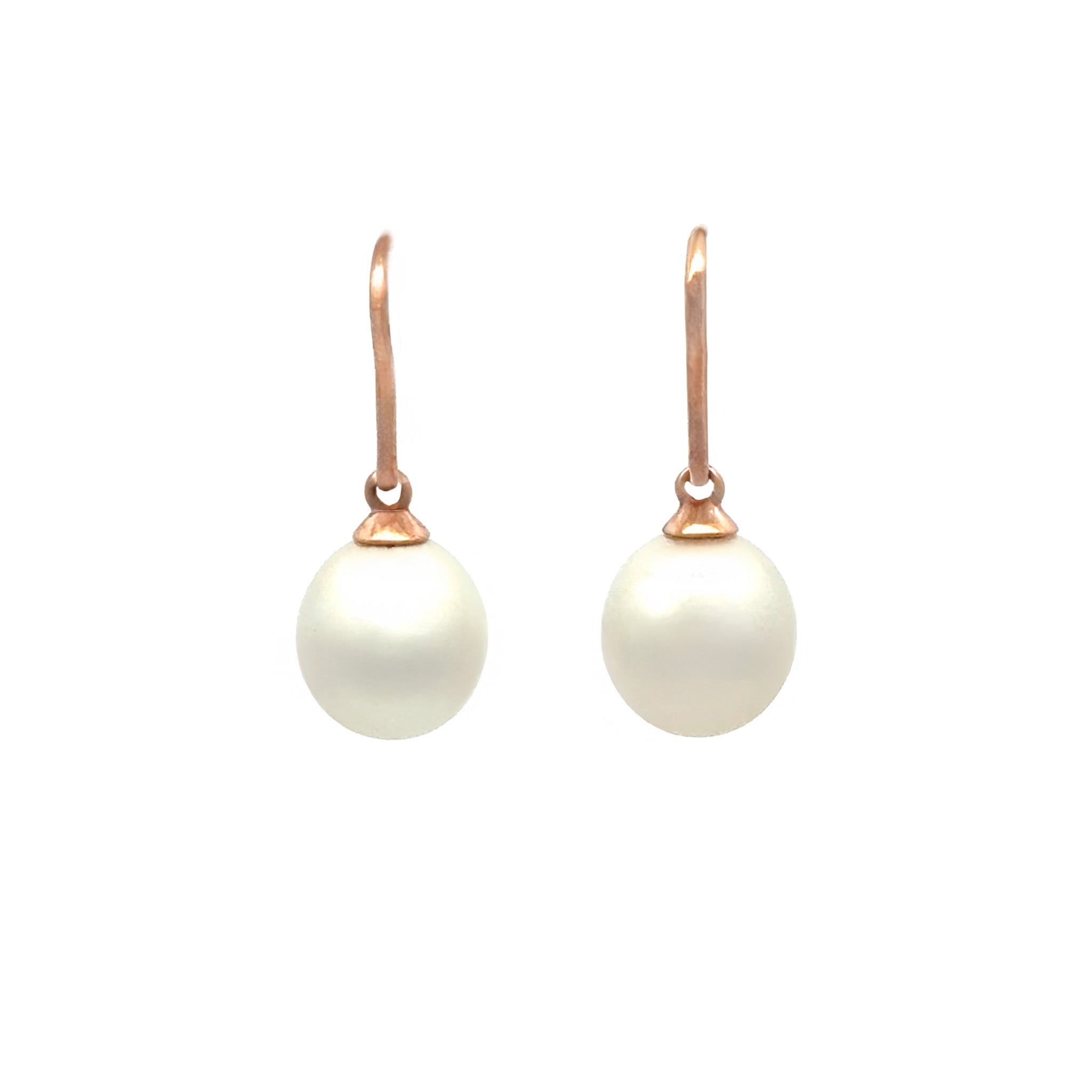 9K Rose Gold Australian South Sea 10-11 mm Cultured Pearl Hook Earrings front view