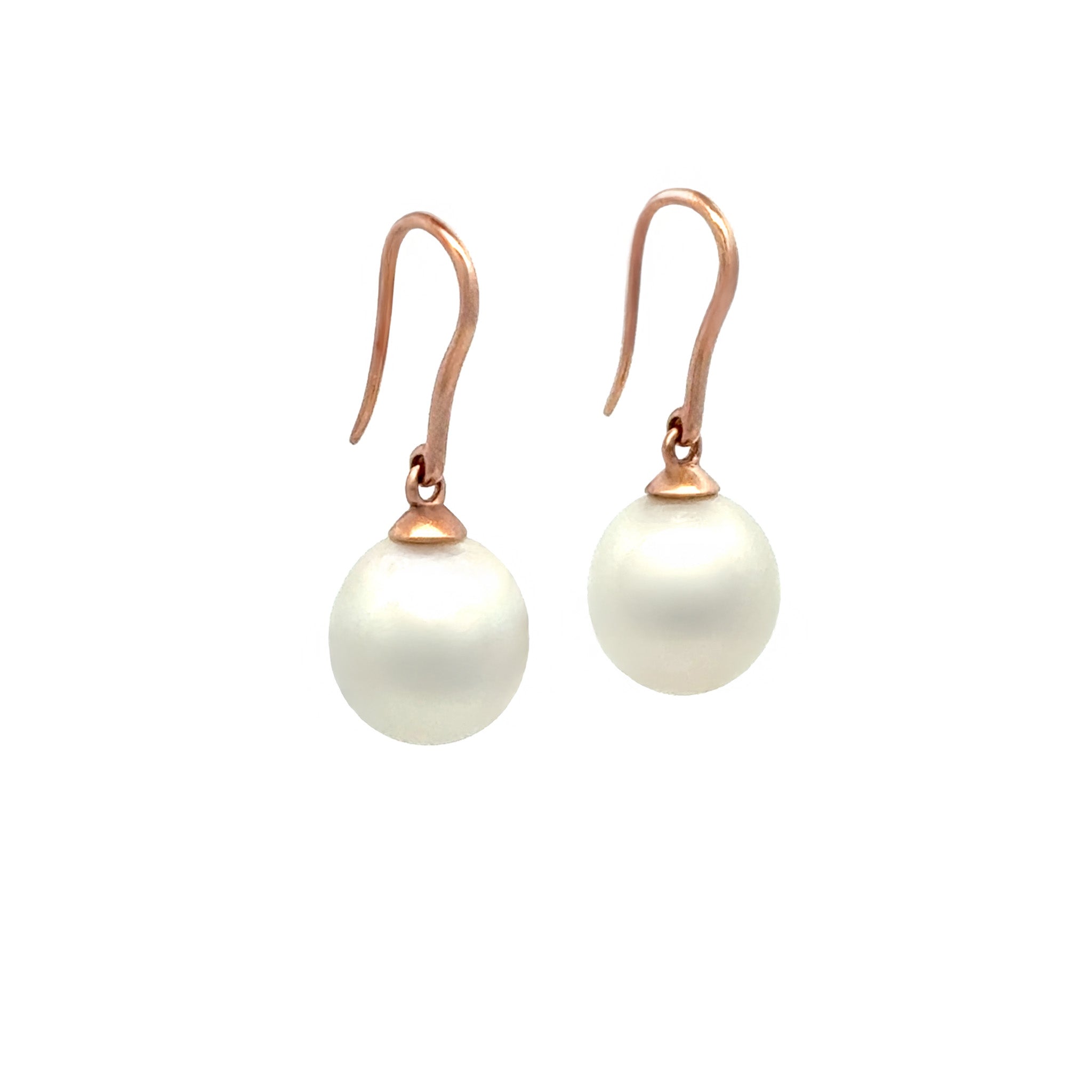 9K Rose Gold Australian South Sea 10-11 mm Cultured Pearl Hook Earrings side view