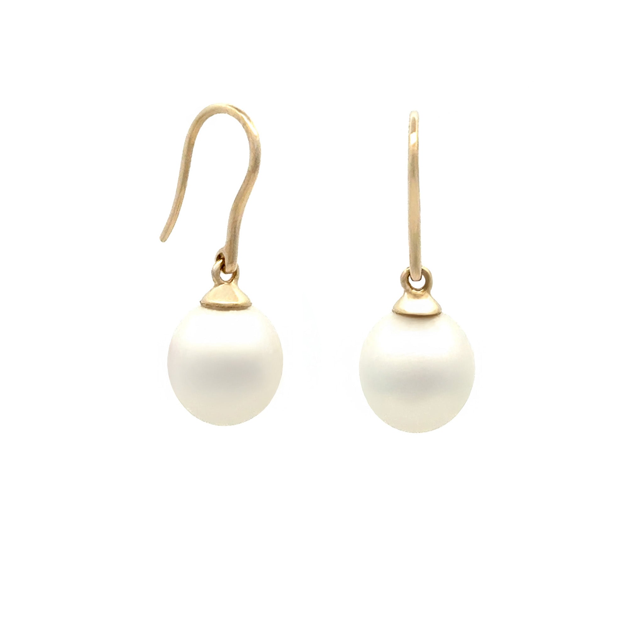 9K Yellow Gold Australian South Sea 10-11 mm Cultured Pearl Hook Earrings side view