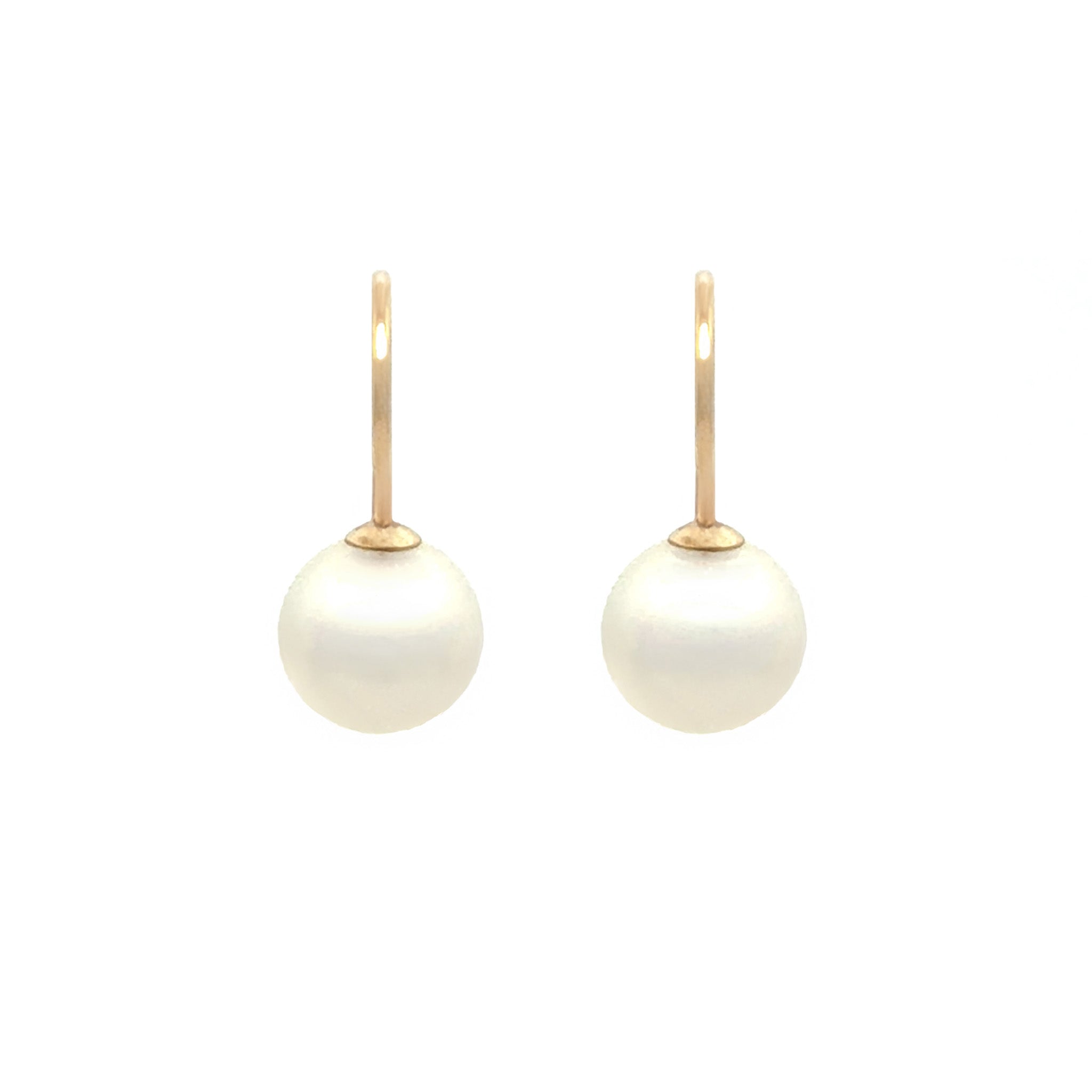 9K Yellow Gold Australian South Sea 8-9 mm Cultured Pearl Hook Earrings front view