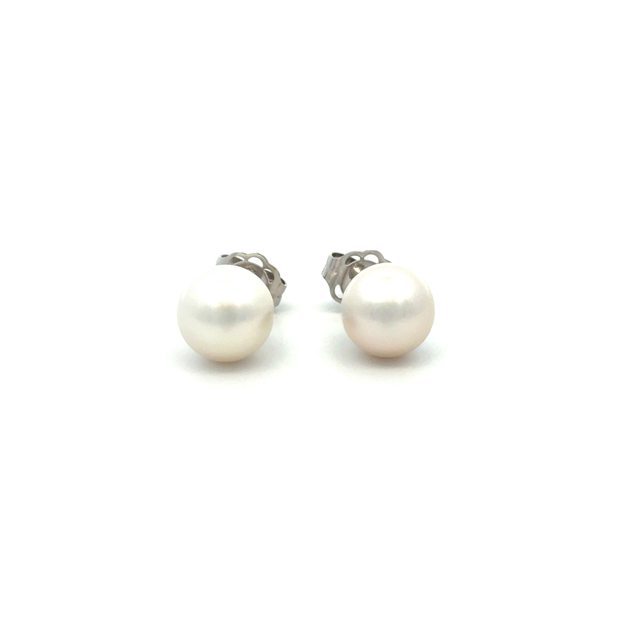 9K White Gold Australian South Sea 8-9 mm Cultured Pearl Stud Earrings front view