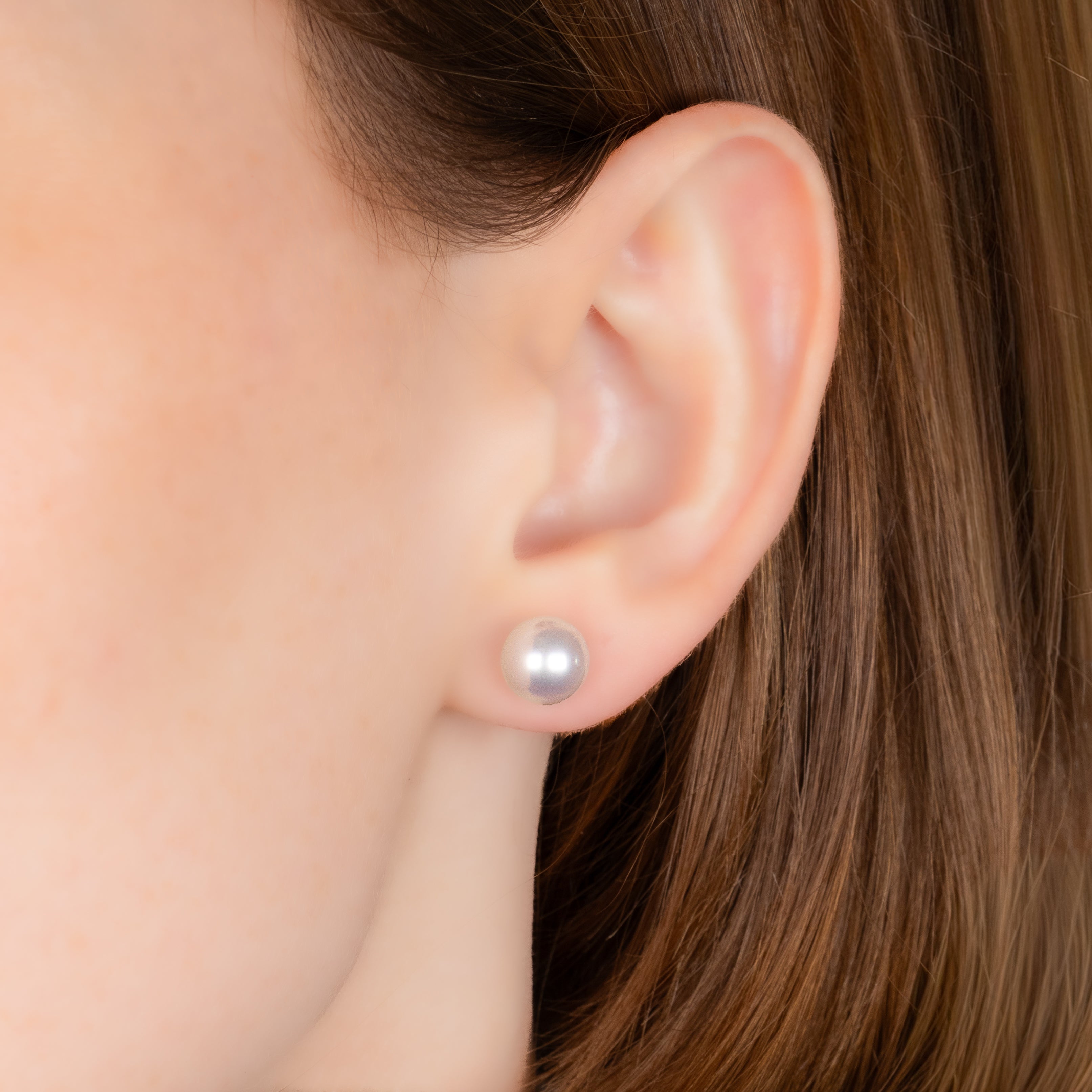9K White Gold Australian South Sea 8-9 mm Cultured Pearl Stud Earrings on a model