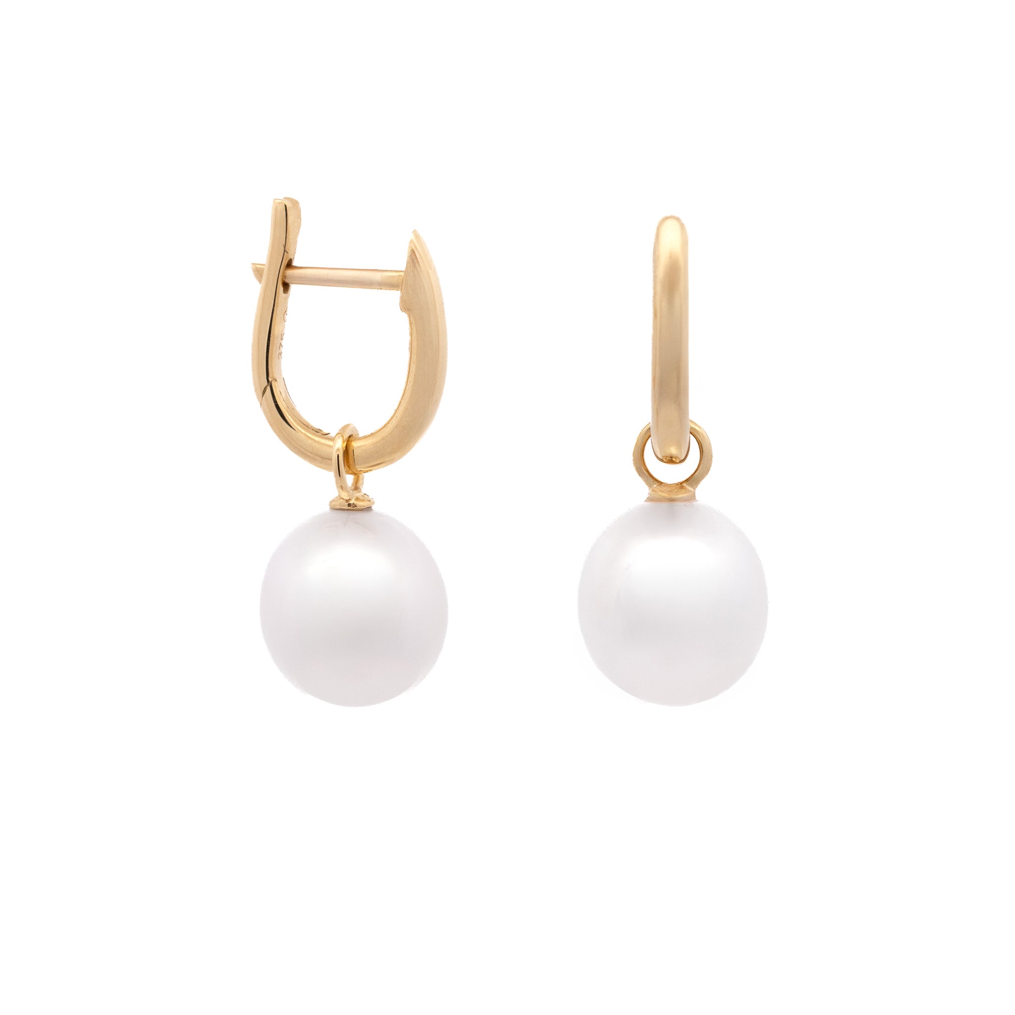 9K Yellow Gold Australian South Sea 10-11 mm Cultured Pearl Huggie Earrings side view