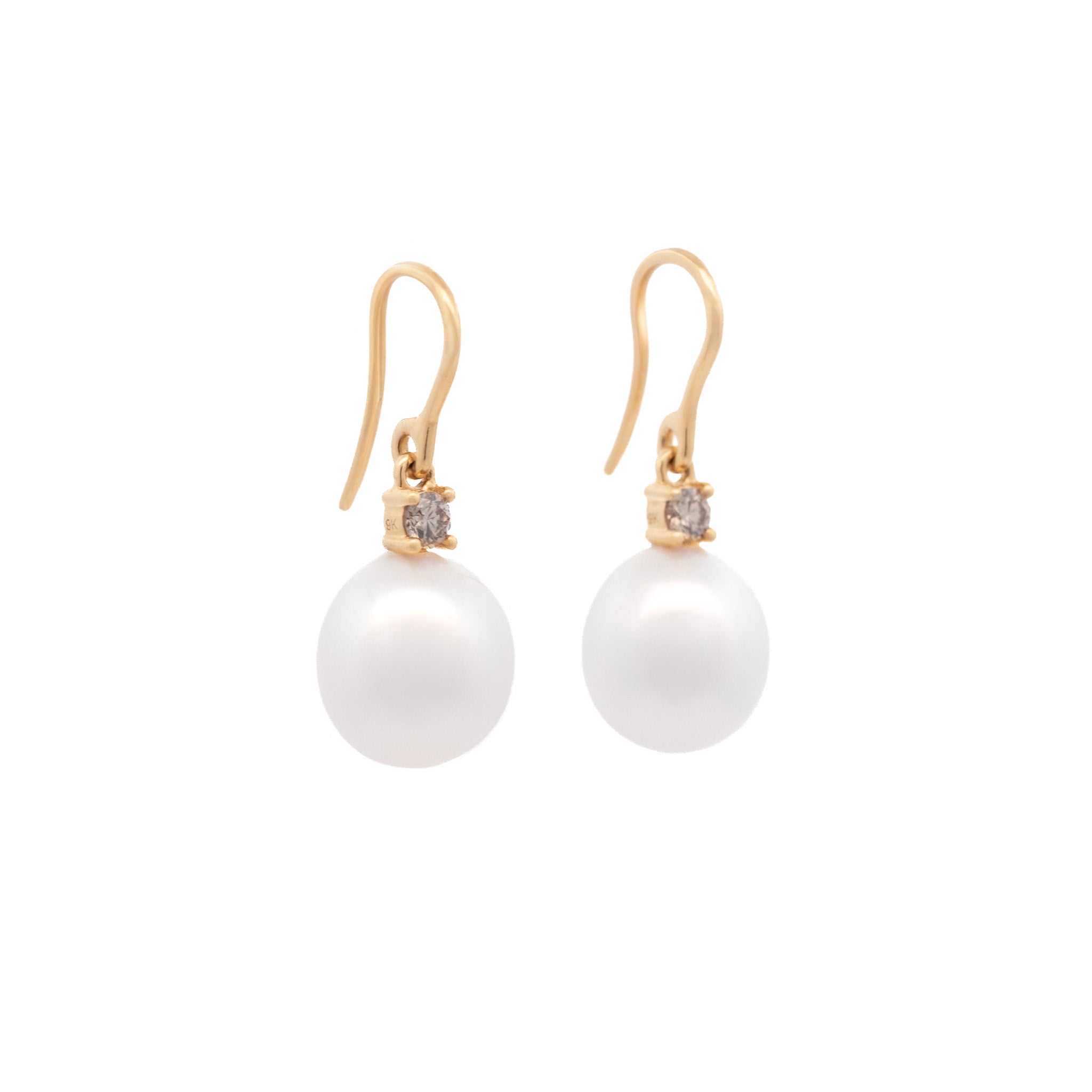 9K Yellow Gold Australian South Sea Cultured 10-11 mm Pearl and Diamond Hook Earrings side view