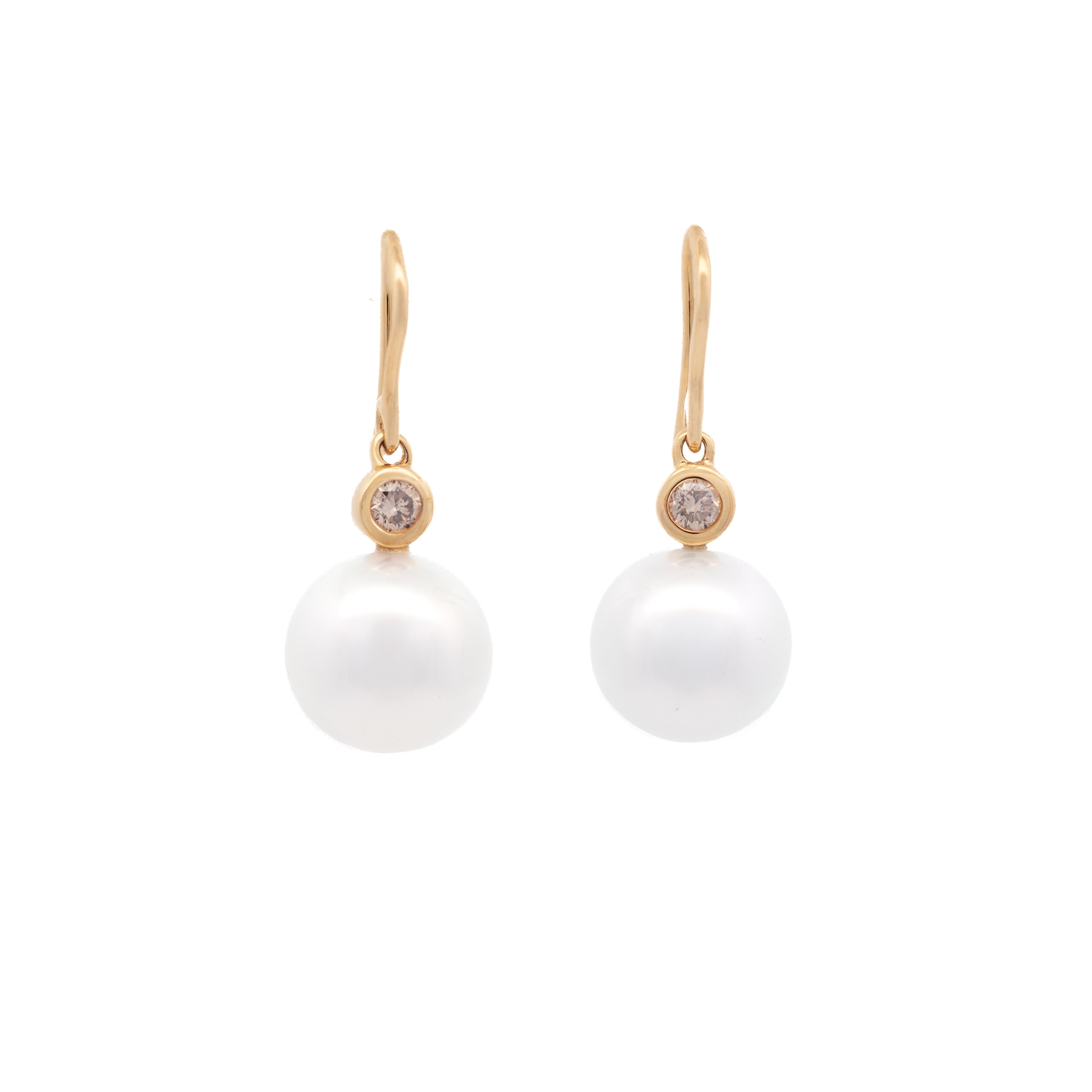 9K Yellow Gold Australian South Sea Cultured 11-12 mm Pearl and Diamond Hook Earrings