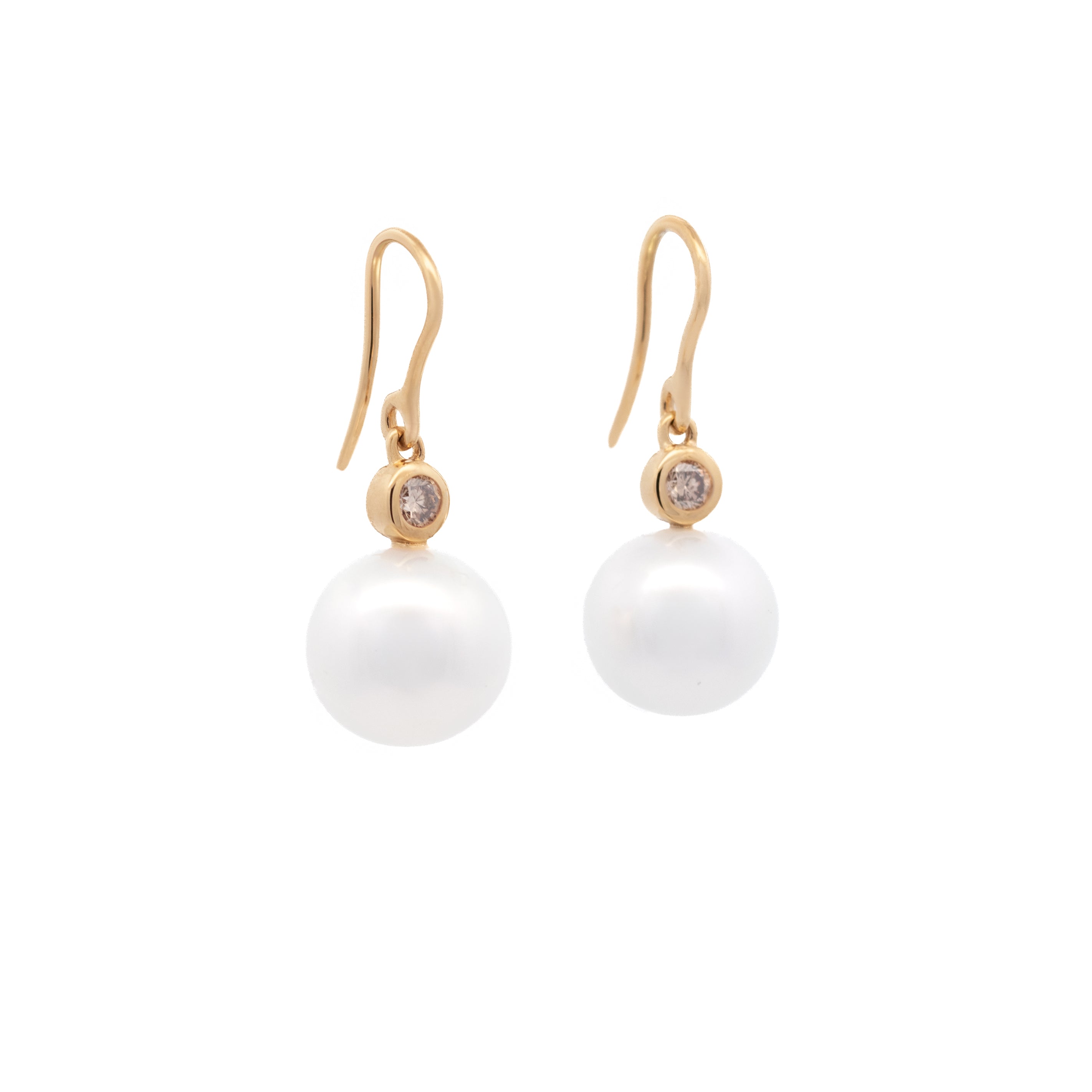9K Yellow Gold Australian South Sea Cultured 11-12 mm Pearl and Diamond Hook Earrings