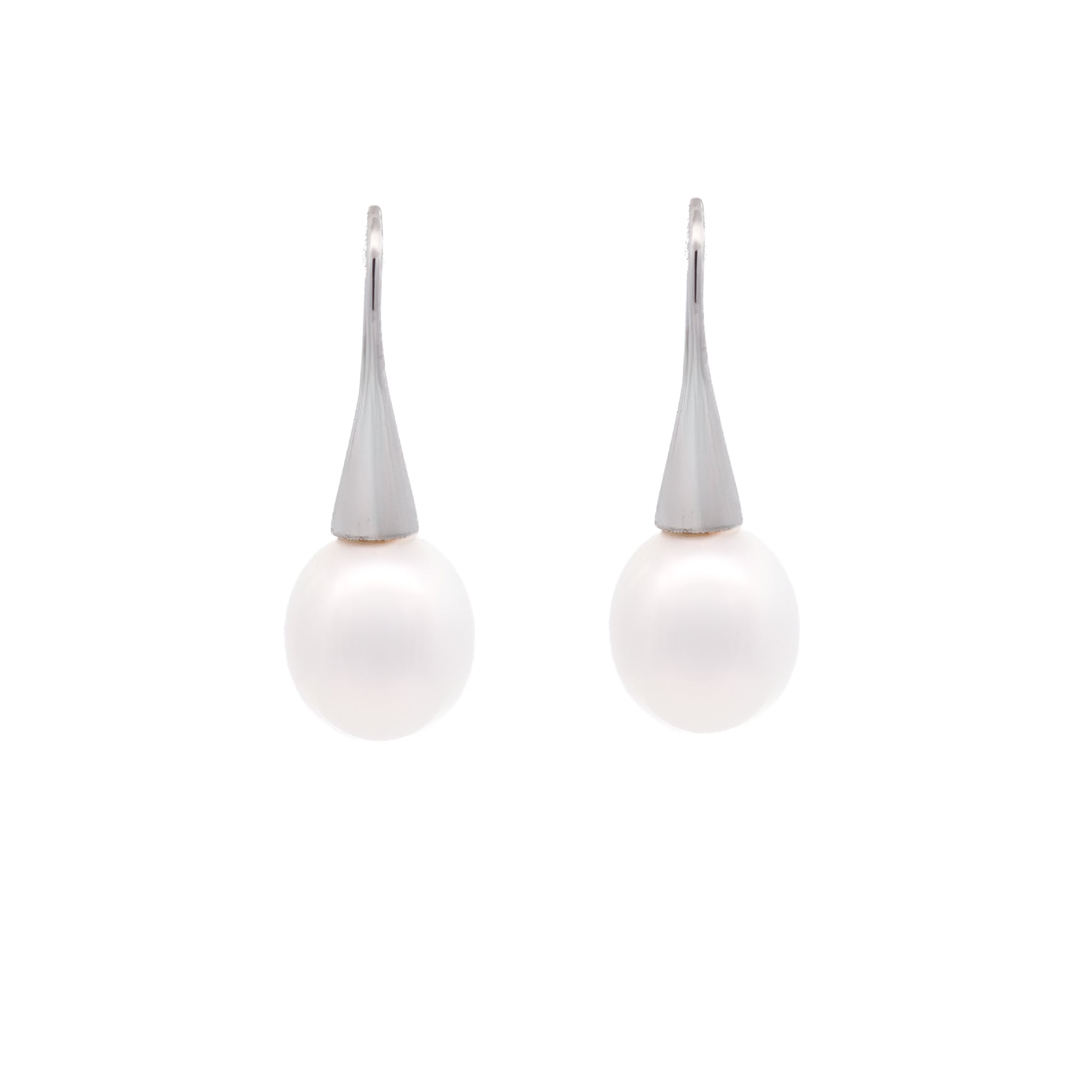 9K White Gold Australian South Sea 10-11 mm Cultured Pearl Hook Earrings front view