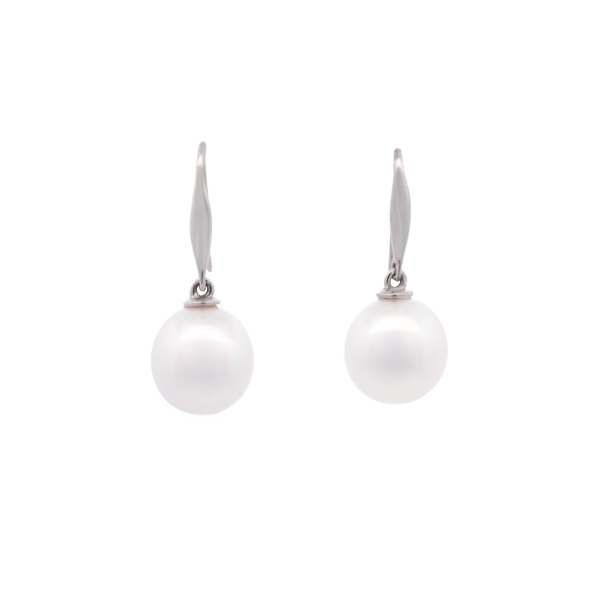18K White Gold Australian South Sea 9-10 mm Cultured Pearl Hook Earrings