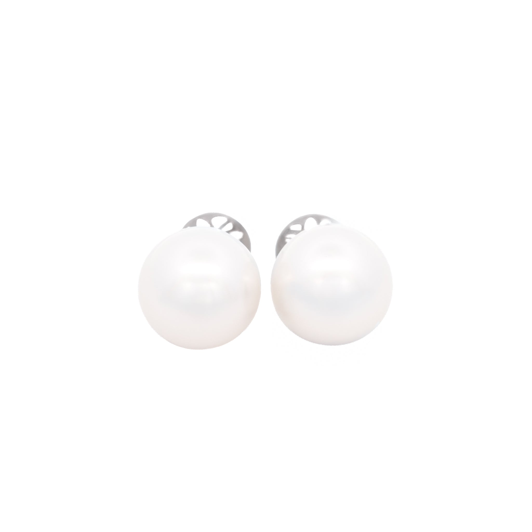 18K White Gold Australian South Sea 12-13 mm Cultured Pearl Stud Earrings front view
