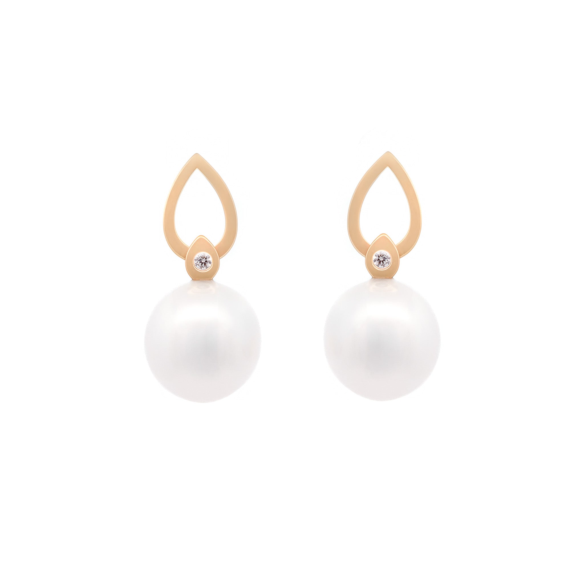 9K Yellow Gold Australian South Sea 10-11 mm Cultured Pearl and Diamond Drop Earrings front view