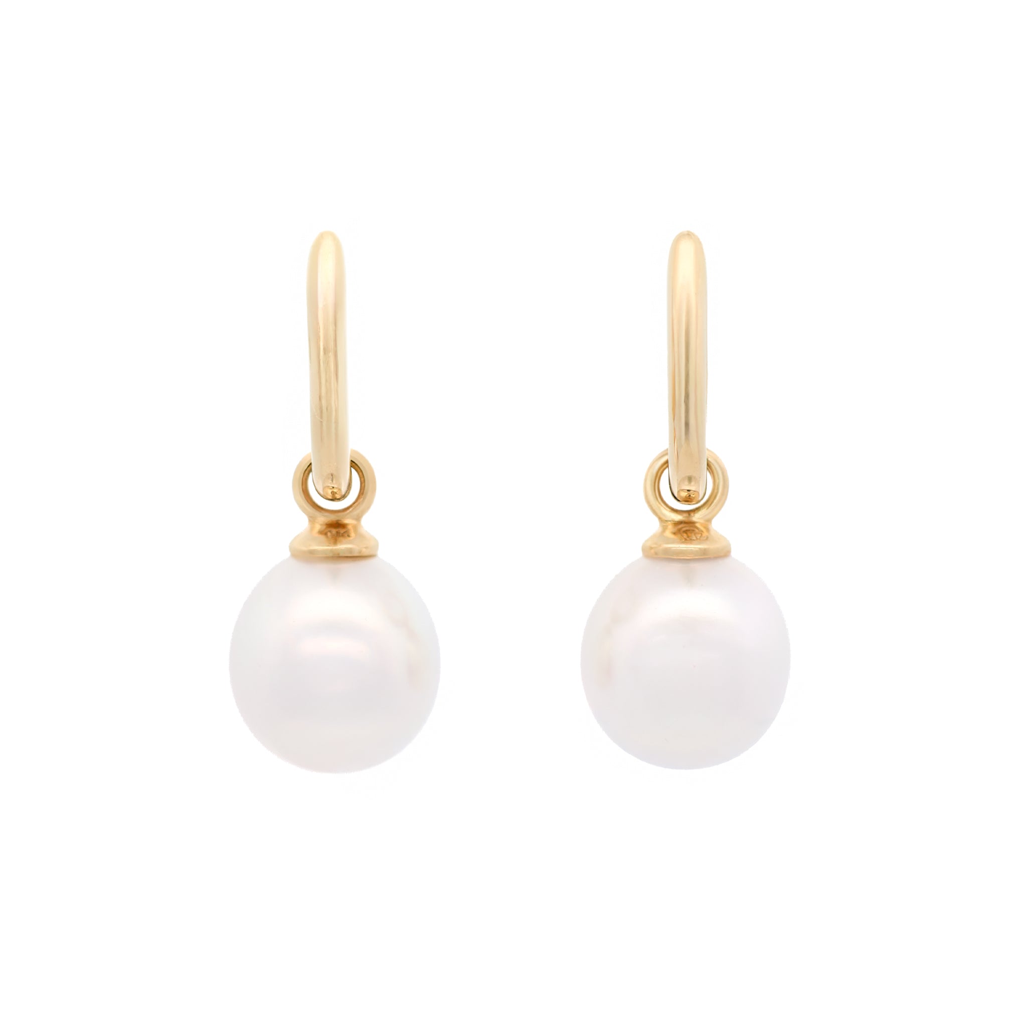 9K Yellow Gold Australian South Sea Cultured 10-11mm Pearl Huggie Earrings front view