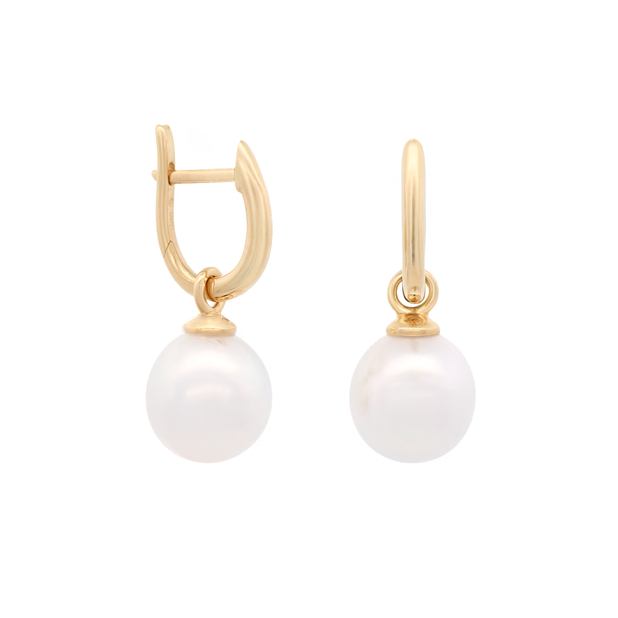 9K Yellow Gold Australian South Sea Cultured 10-11mm Pearl Huggie Earrings side view