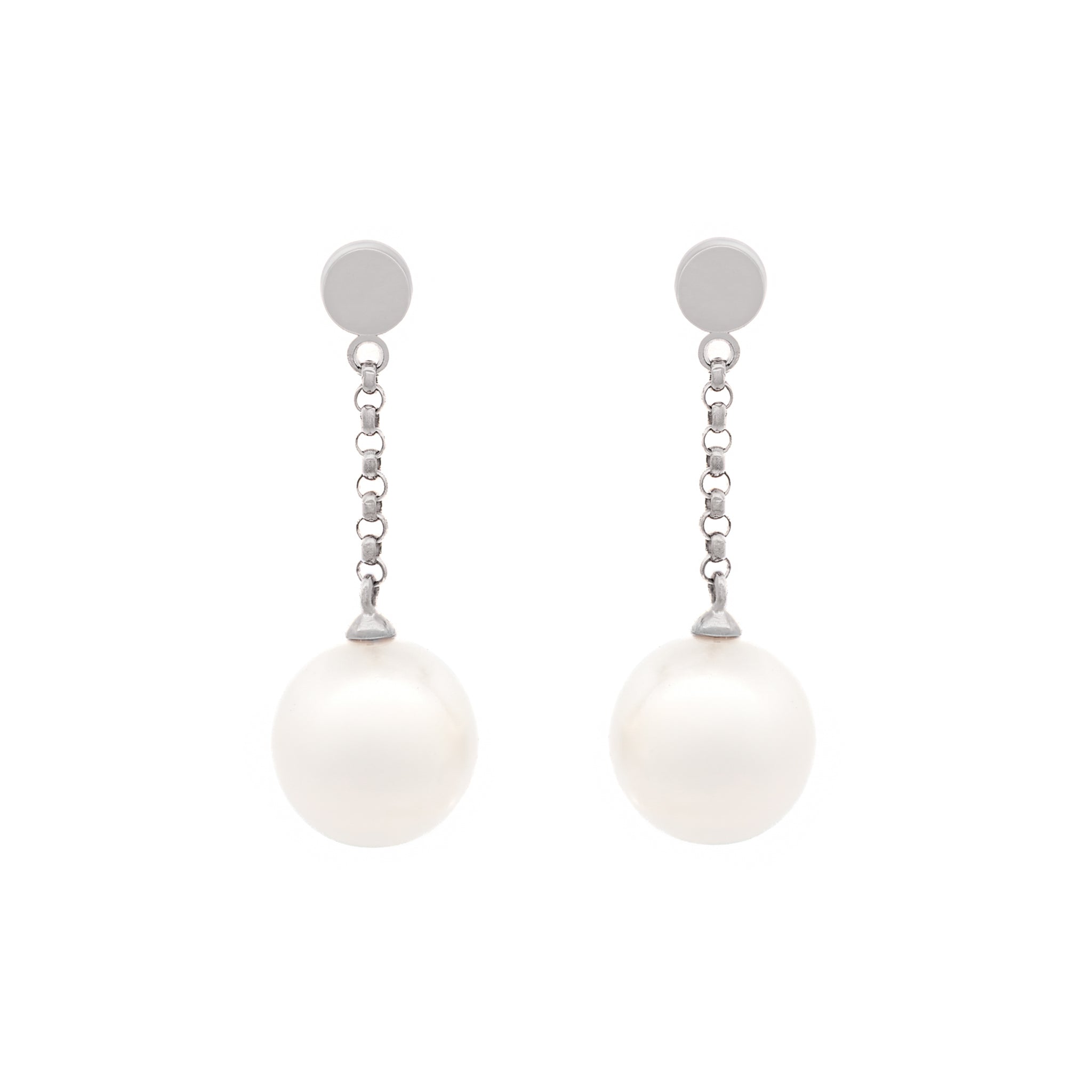 9K White Gold Australian South Sea 10-11mm Cultured Pearl Drop Earrings front view