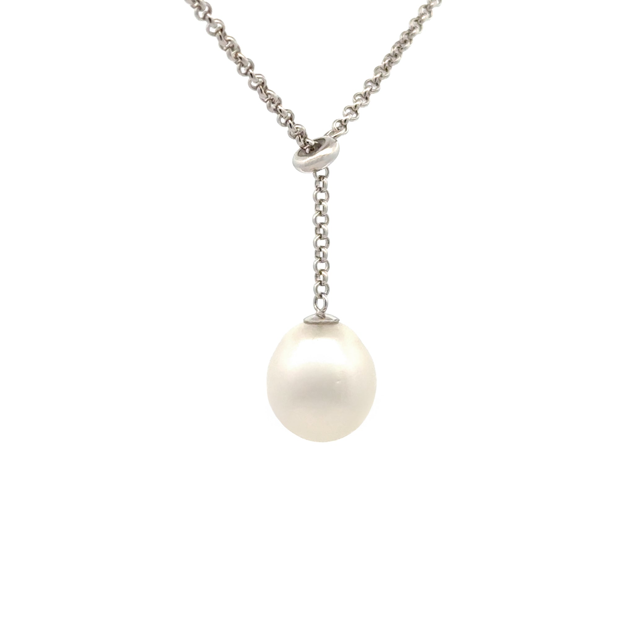 Sterling Silver Australian South Sea 12-13mm Cultured Pearl Adjustable Slider Necklace