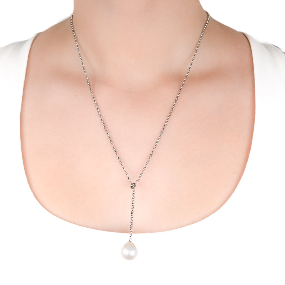 Sterling Silver Australian South Sea 12-13mm Cultured Pearl Adjustable Slider Necklace on a model