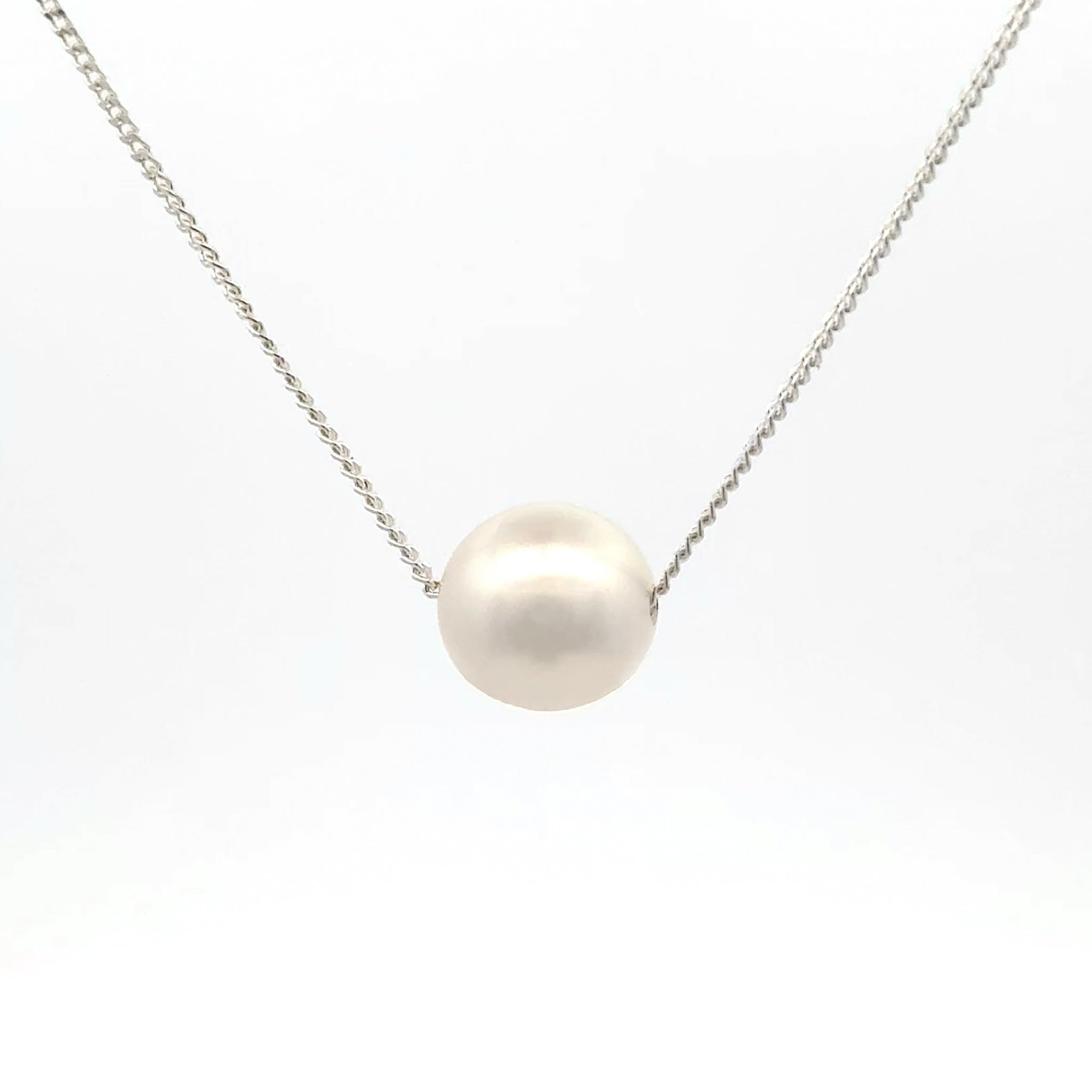 Sterling Silver Australian South Sea 9-10mm Cultured Pearl Necklace front view