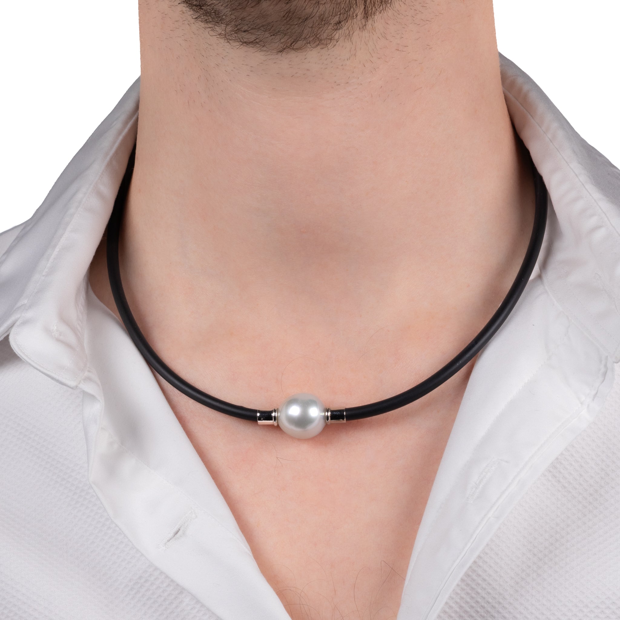 Sterling Silver Australian South Sea Cultured 15-16mm Pearl Neoprene Necklace worn on a model