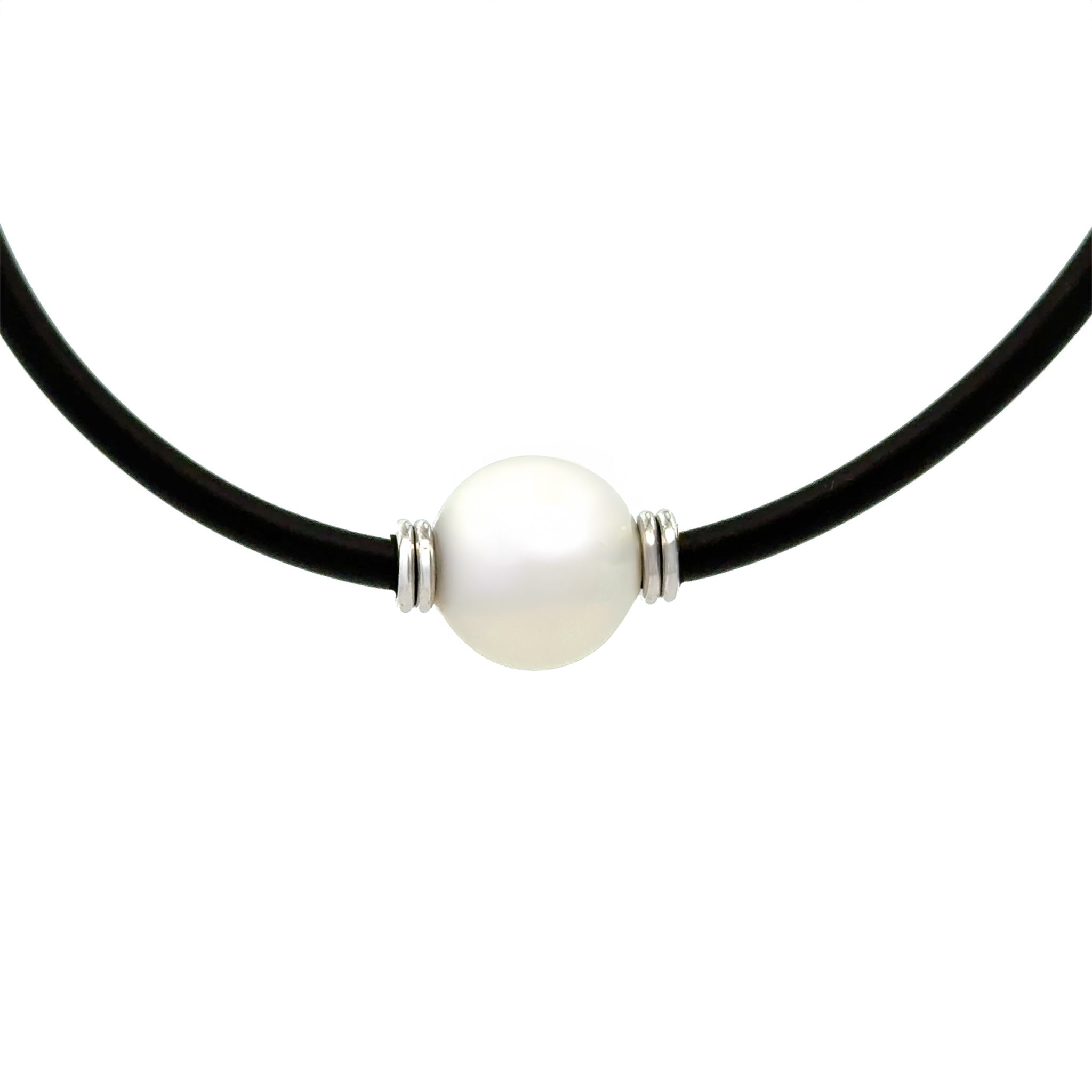 Sterling Silver Australian South Sea 14-15 mm Cultured Pearl Neoprene Necklace front view