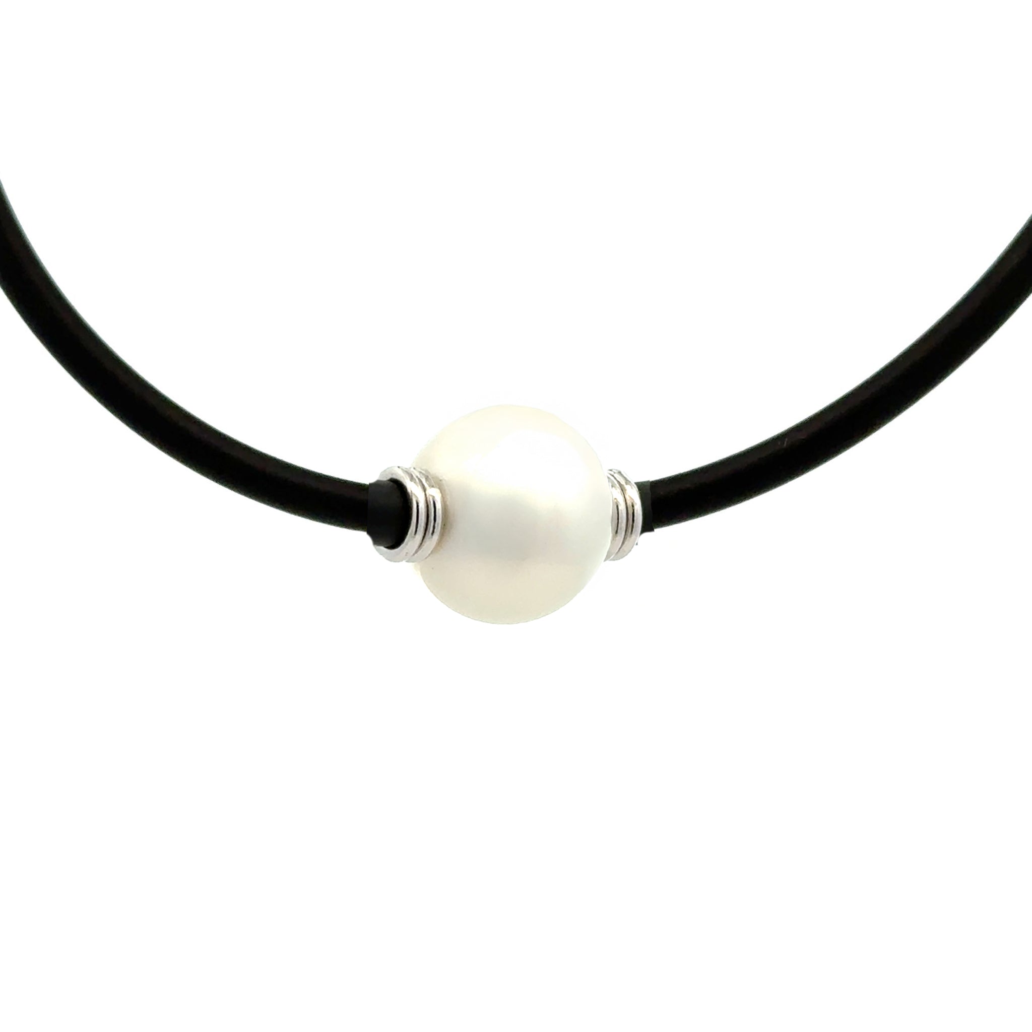 Sterling Silver Australian South Sea 14-15 mm Cultured Pearl Neoprene Necklace side view