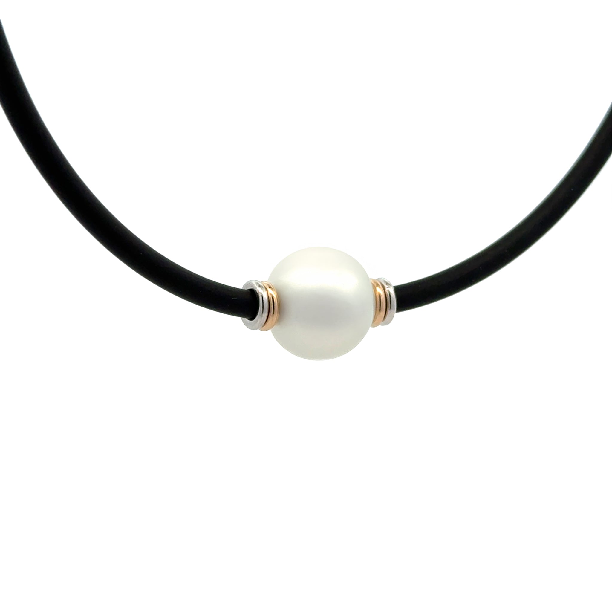 Sterling Silver & 9K Yellow Gold Australian South Sea Cultured 12-13 mm Pearl Neoprene Necklace side view
