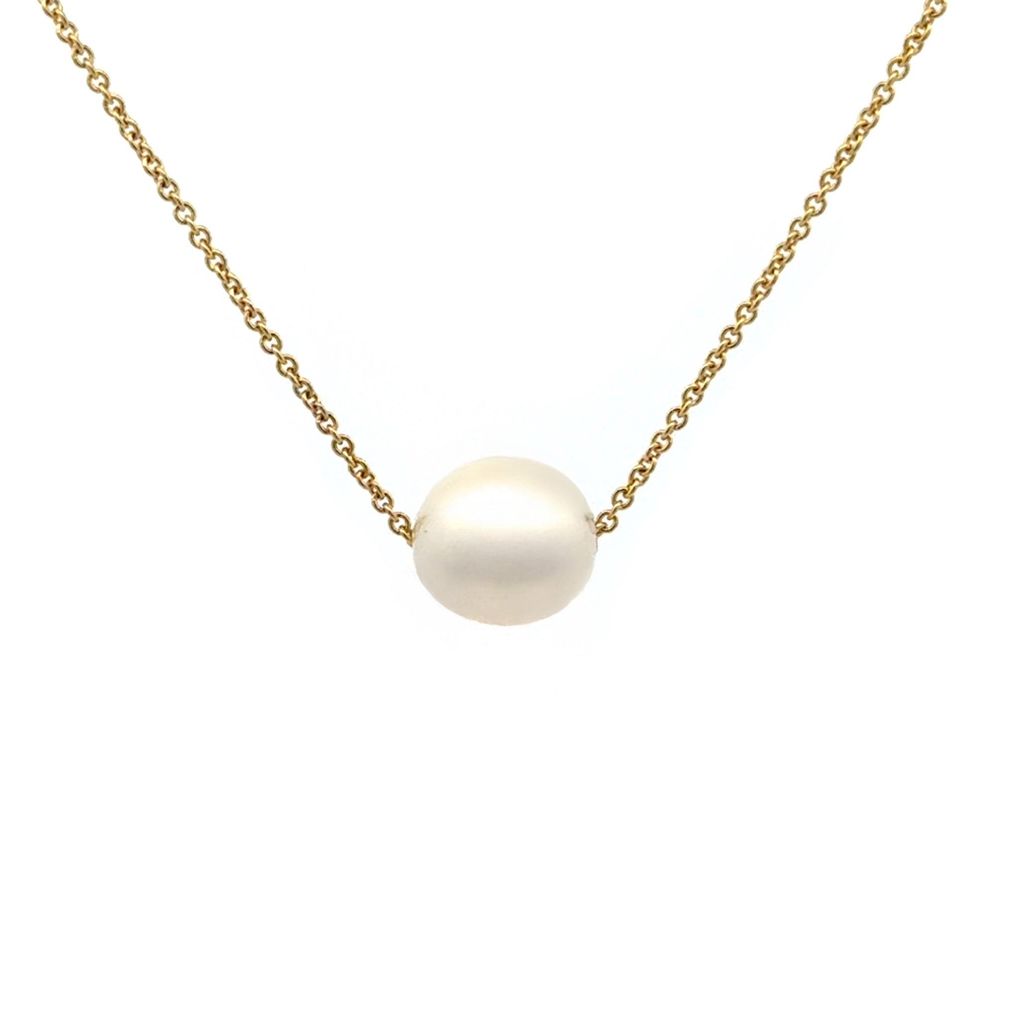 9K Yellow Gold Australian South Sea 10-11 mm Cultured Pearl Necklace front view on a white background