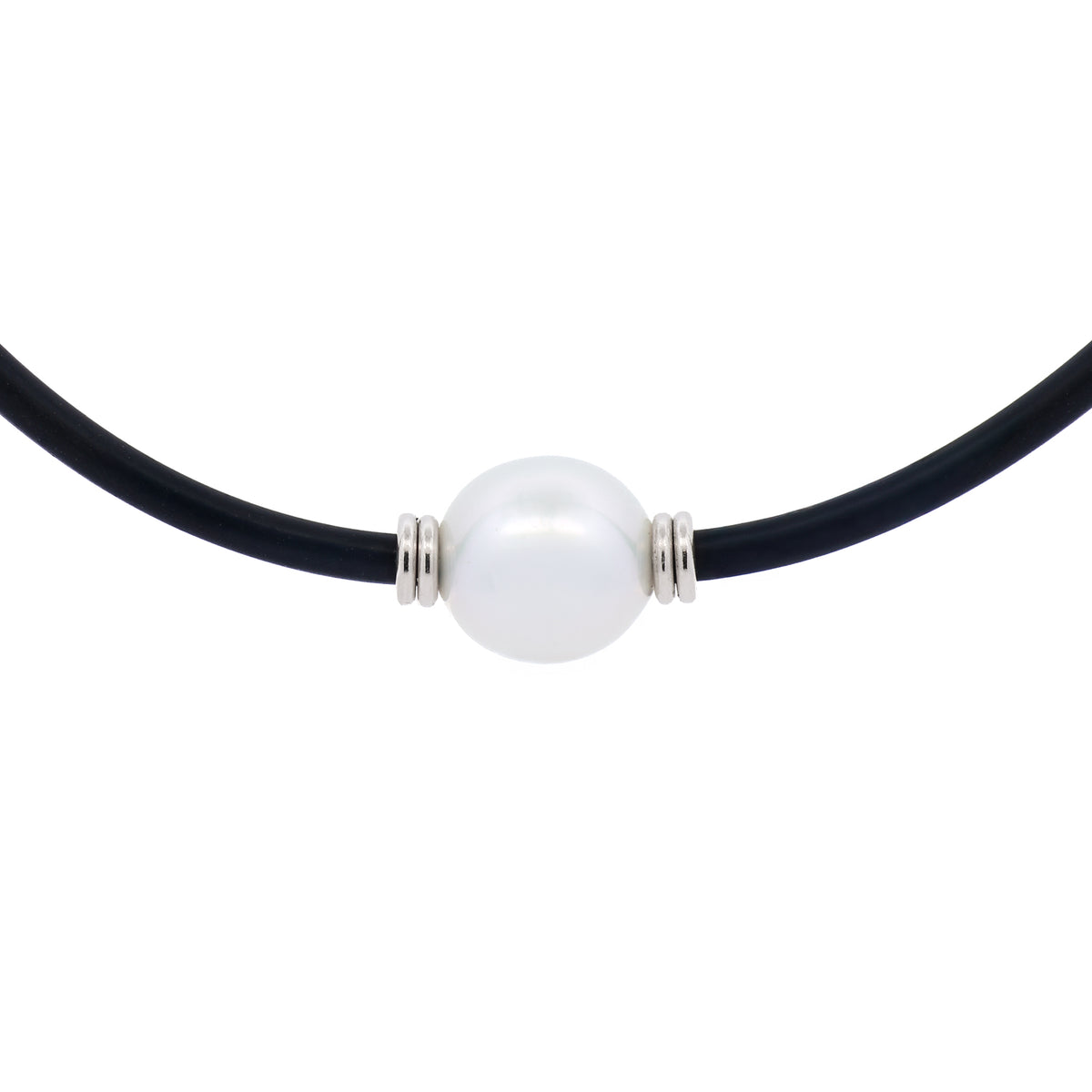 Sterling Silver Australian South Sea 11-12 mm Cultured Pearl Neoprene Necklace front view