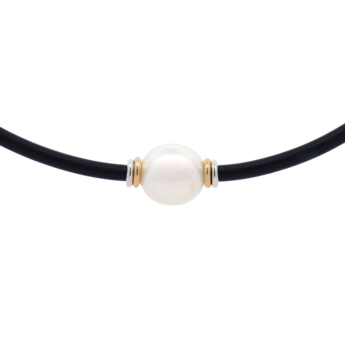 Sterling Silver & 9K Yellow Gold Australian South Sea 10-11 mm Cultured Pearl Neoprene Necklace front view