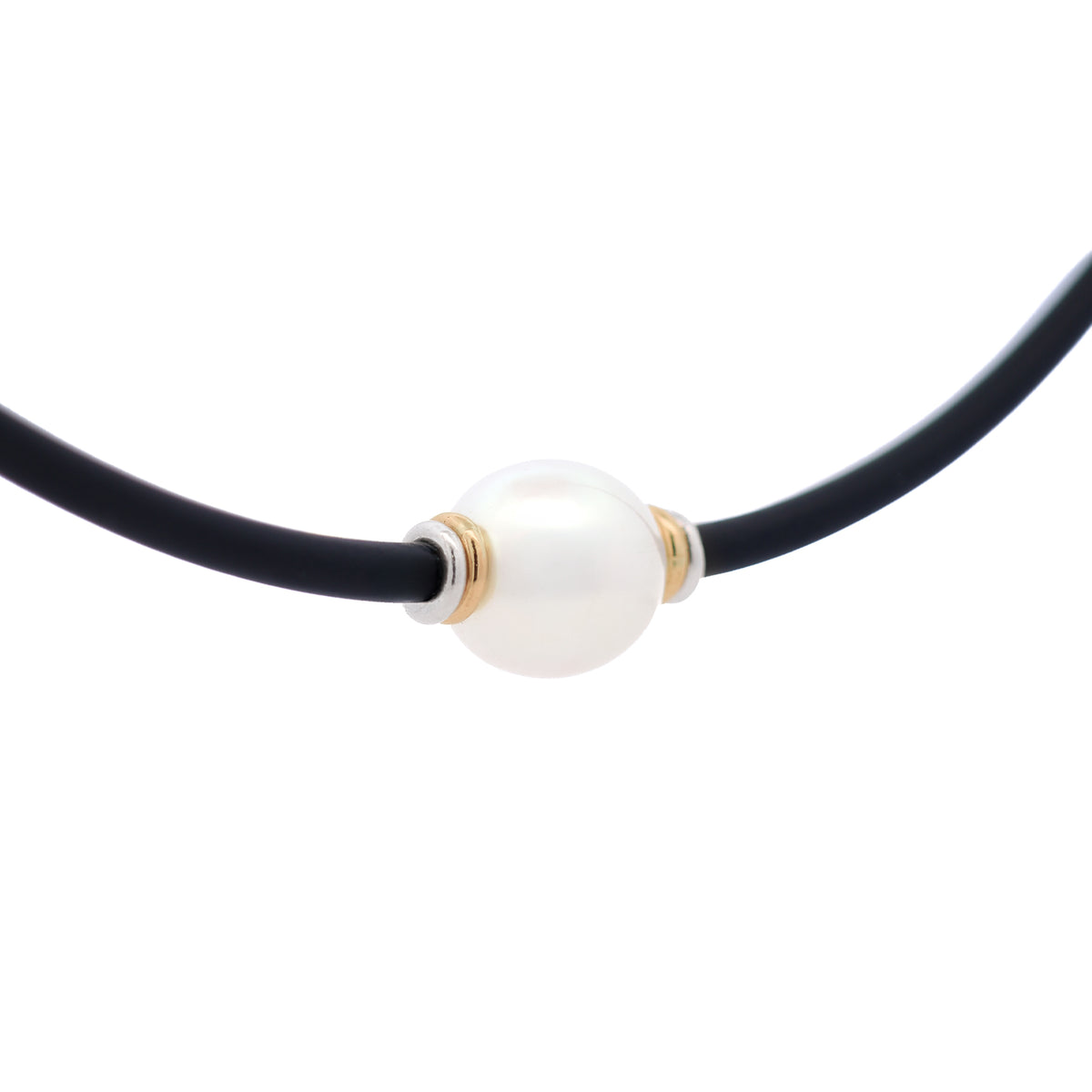 Sterling Silver & 9K Yellow Gold Australian South Sea 10-11 mm Cultured Pearl Neoprene Necklace side view