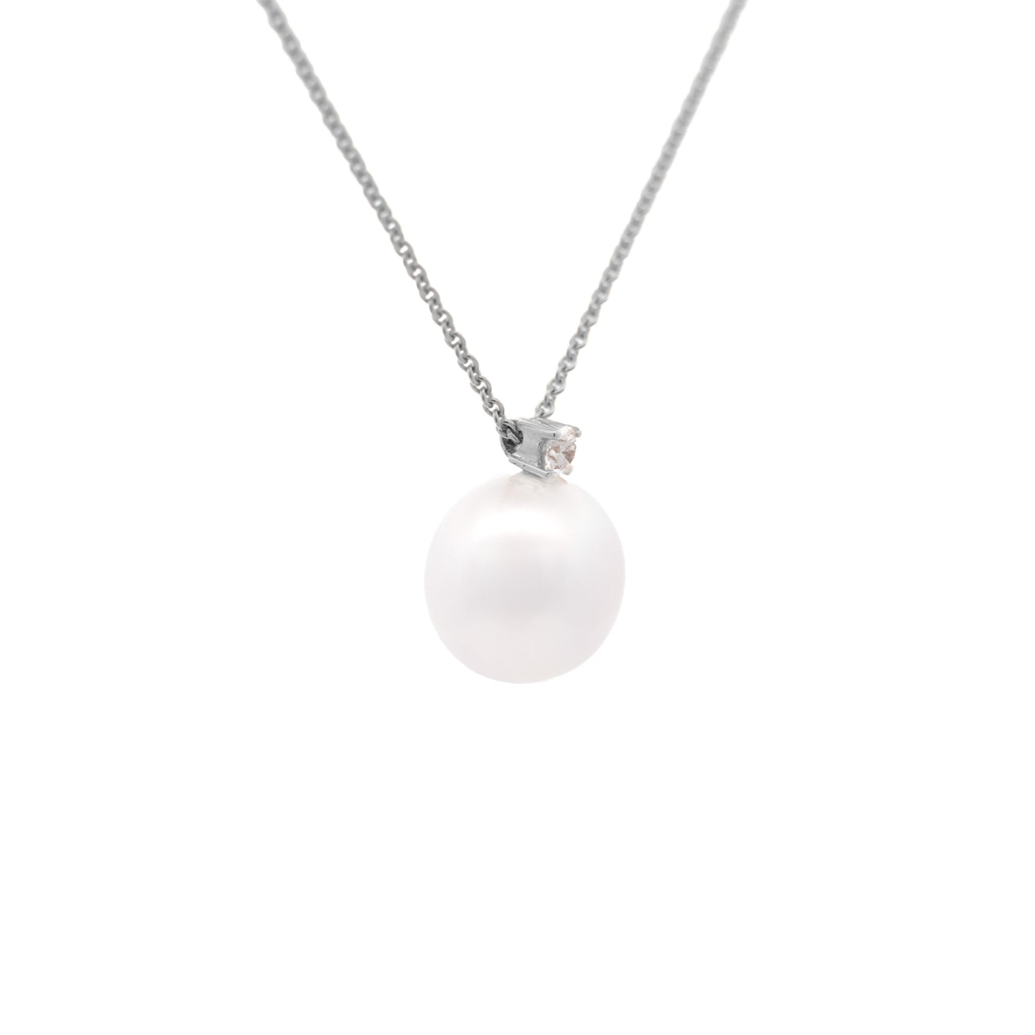 9K White Gold Australian South Sea 11-12 mm Cultured Pearl and Diamond Necklace side view