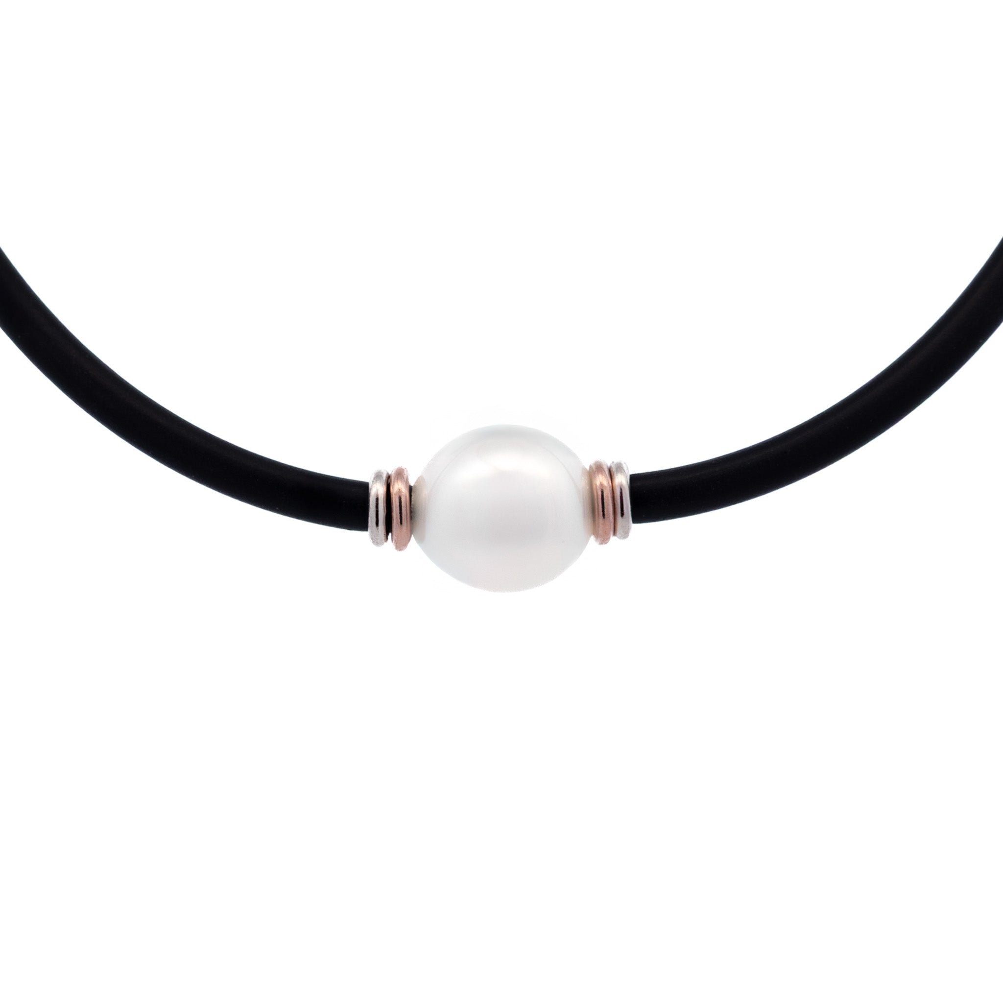 Sterling Silver & 9K Rose Gold Australian South Sea 10-11 mm Cultured Pearl Neoprene Necklace front view