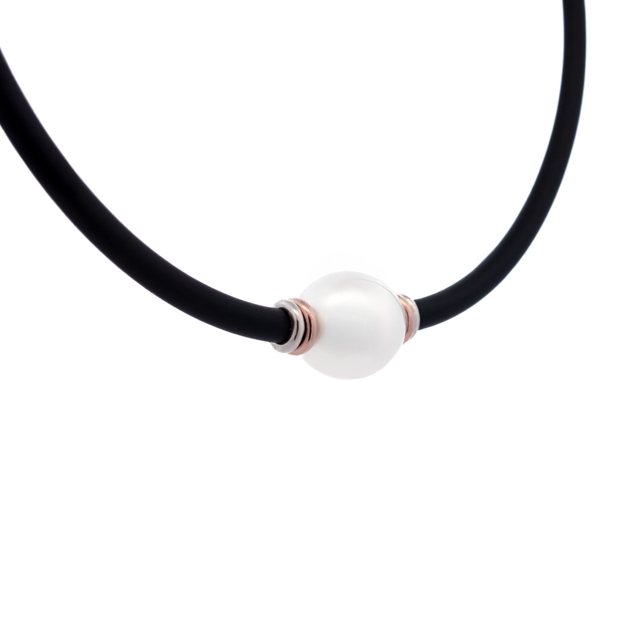 Sterling Silver & 9K Rose Gold Australian South Sea 10-11 mm Cultured Pearl Neoprene Necklace side view