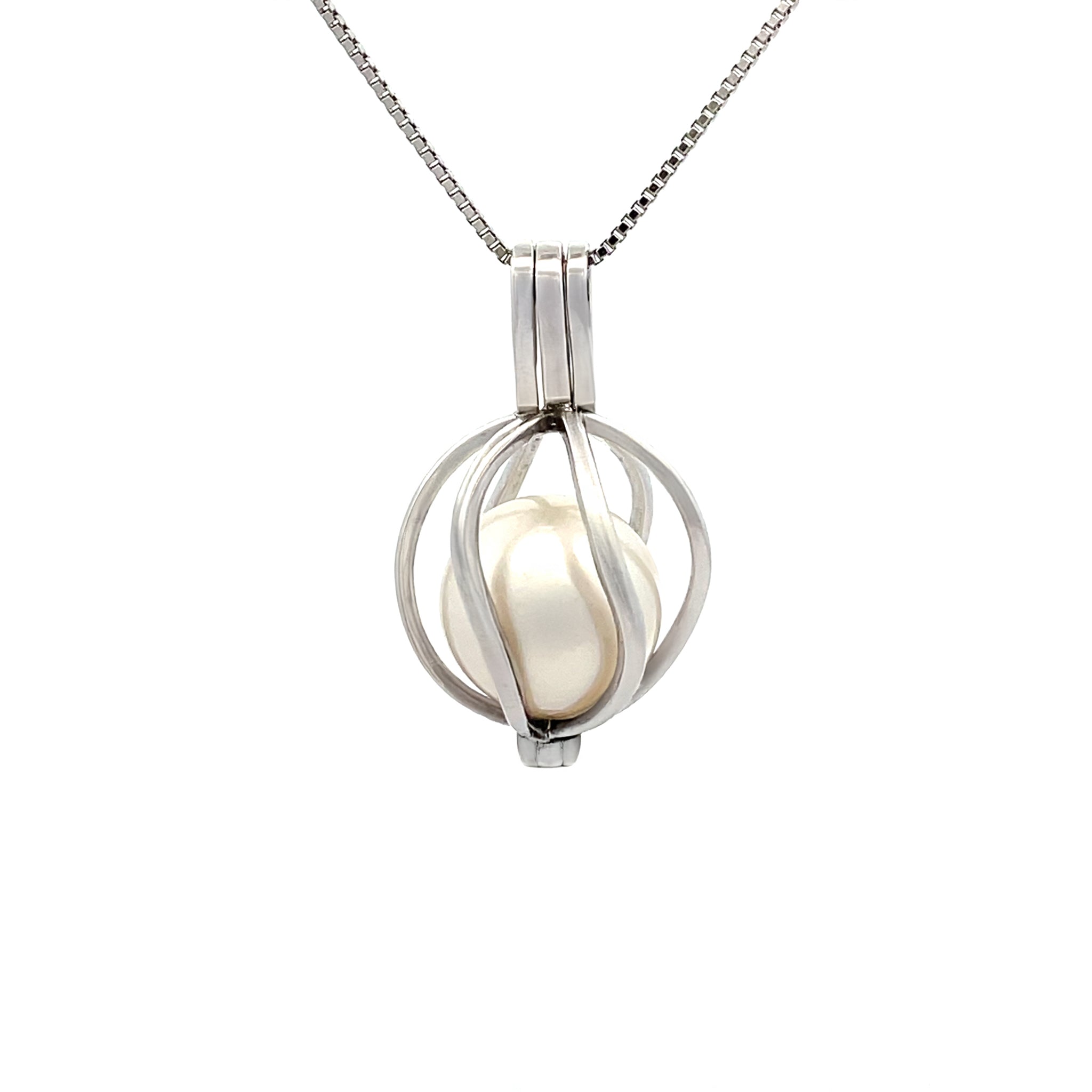 Sterling Silver South Sea Cultured Curved Cage Pearl Pendant front view