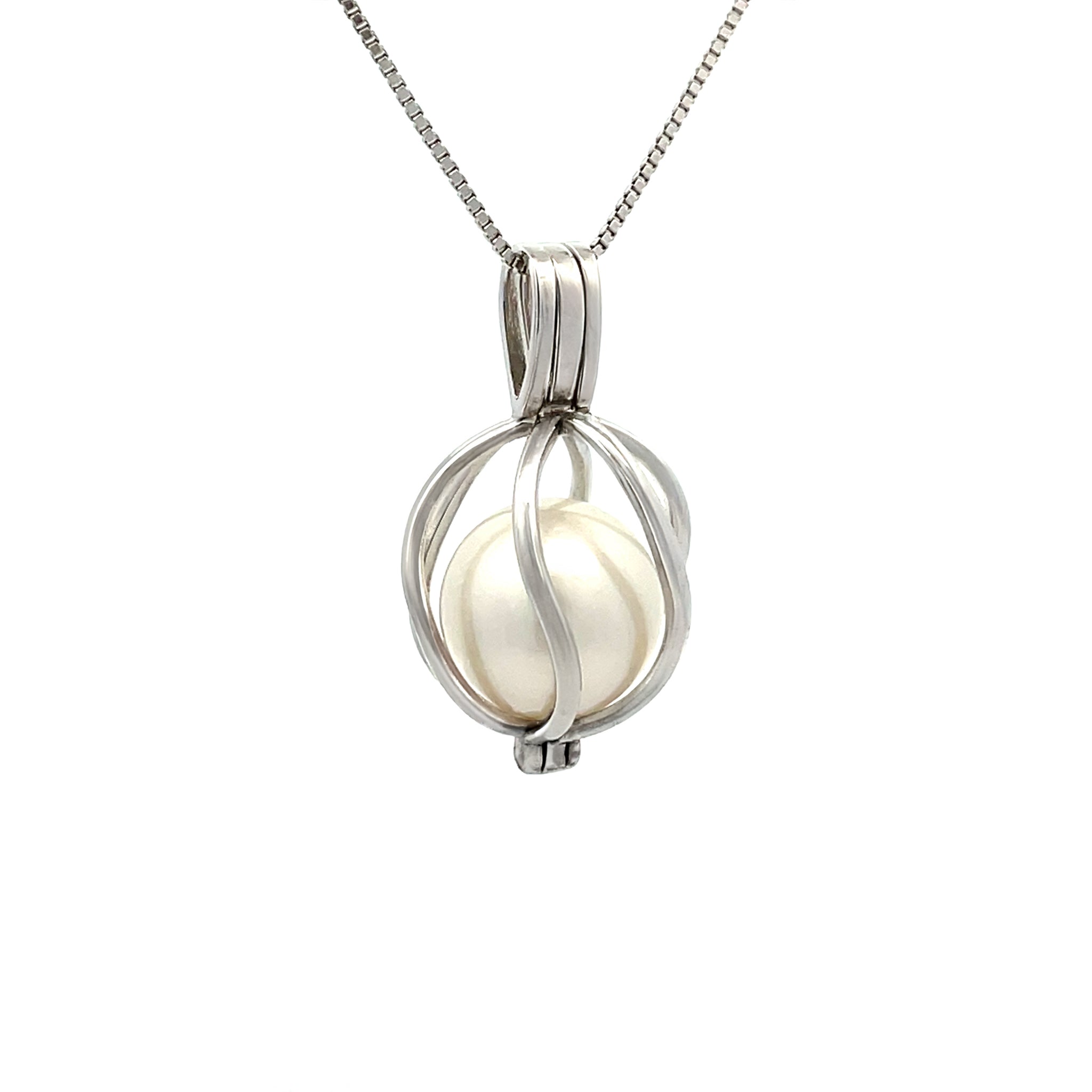 Sterling Silver South Sea Cultured Curved Cage Pearl Pendant side view