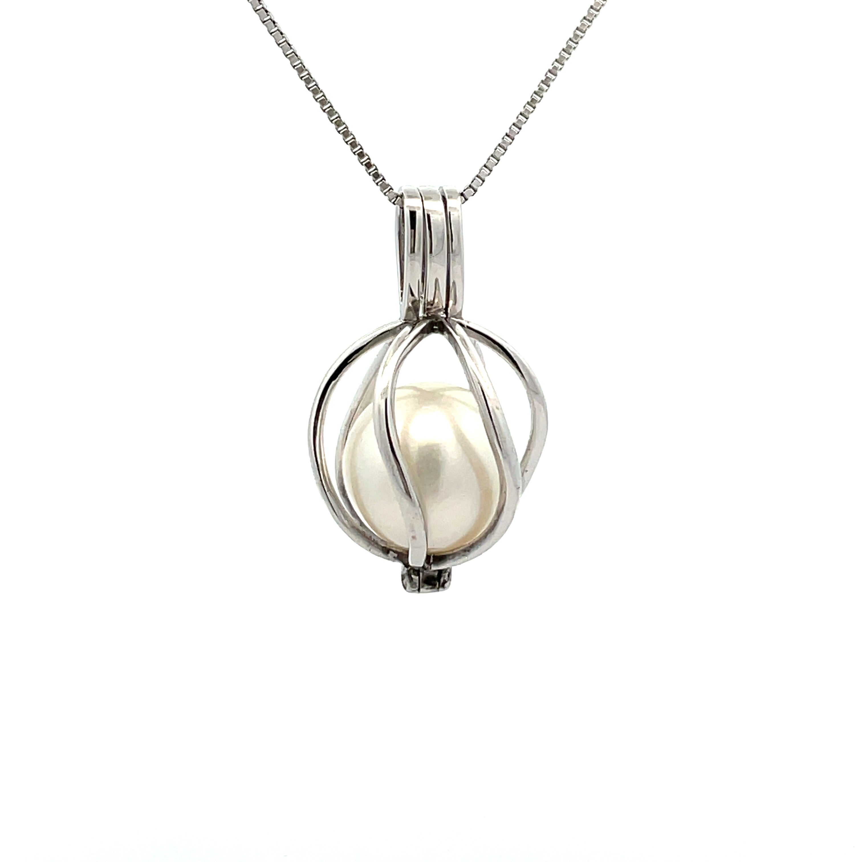 Sterling Silver South Sea Cultured Curved Cage Pearl Pendant