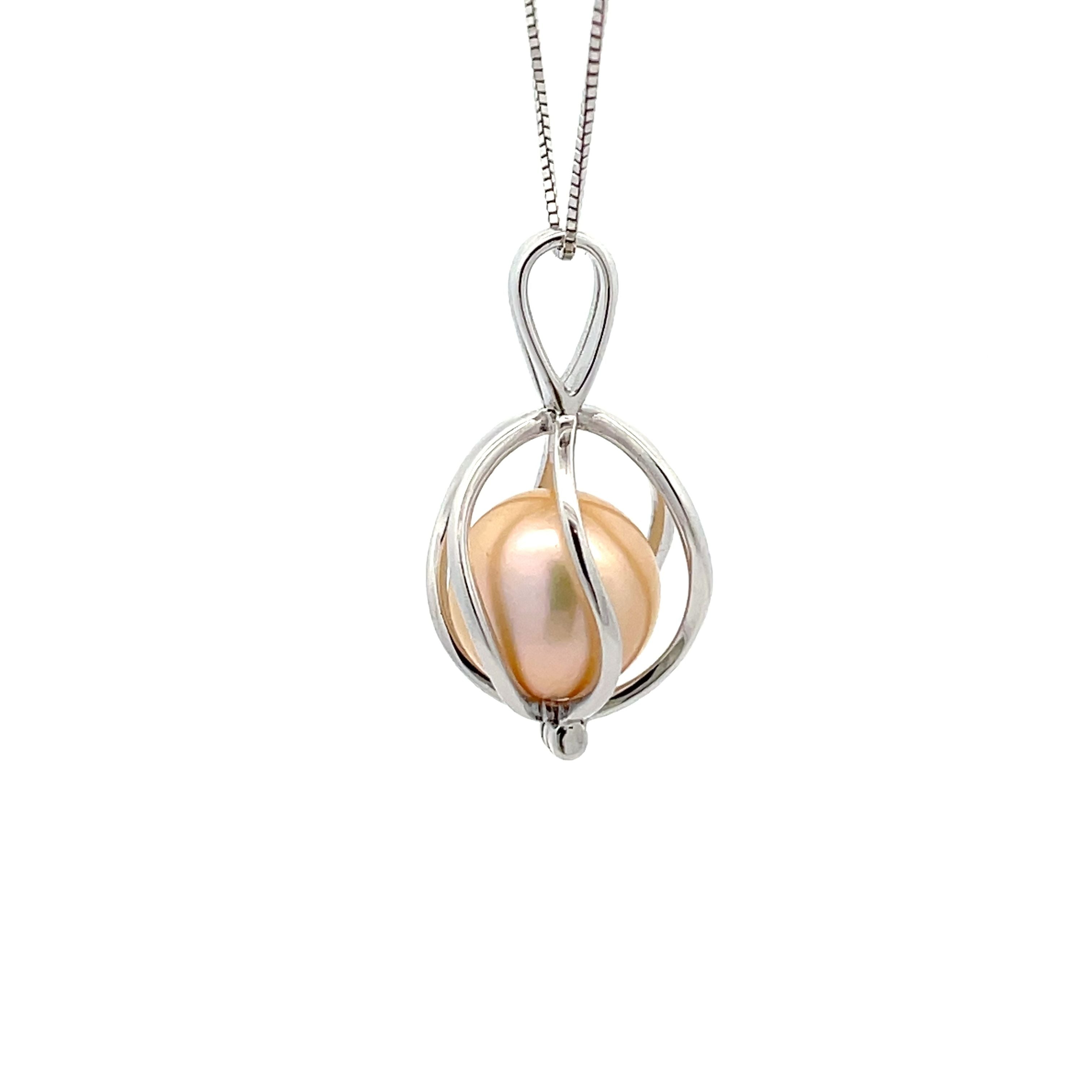 Sterling Silver South Sea Cultured Pearl Curved Cage Pendant