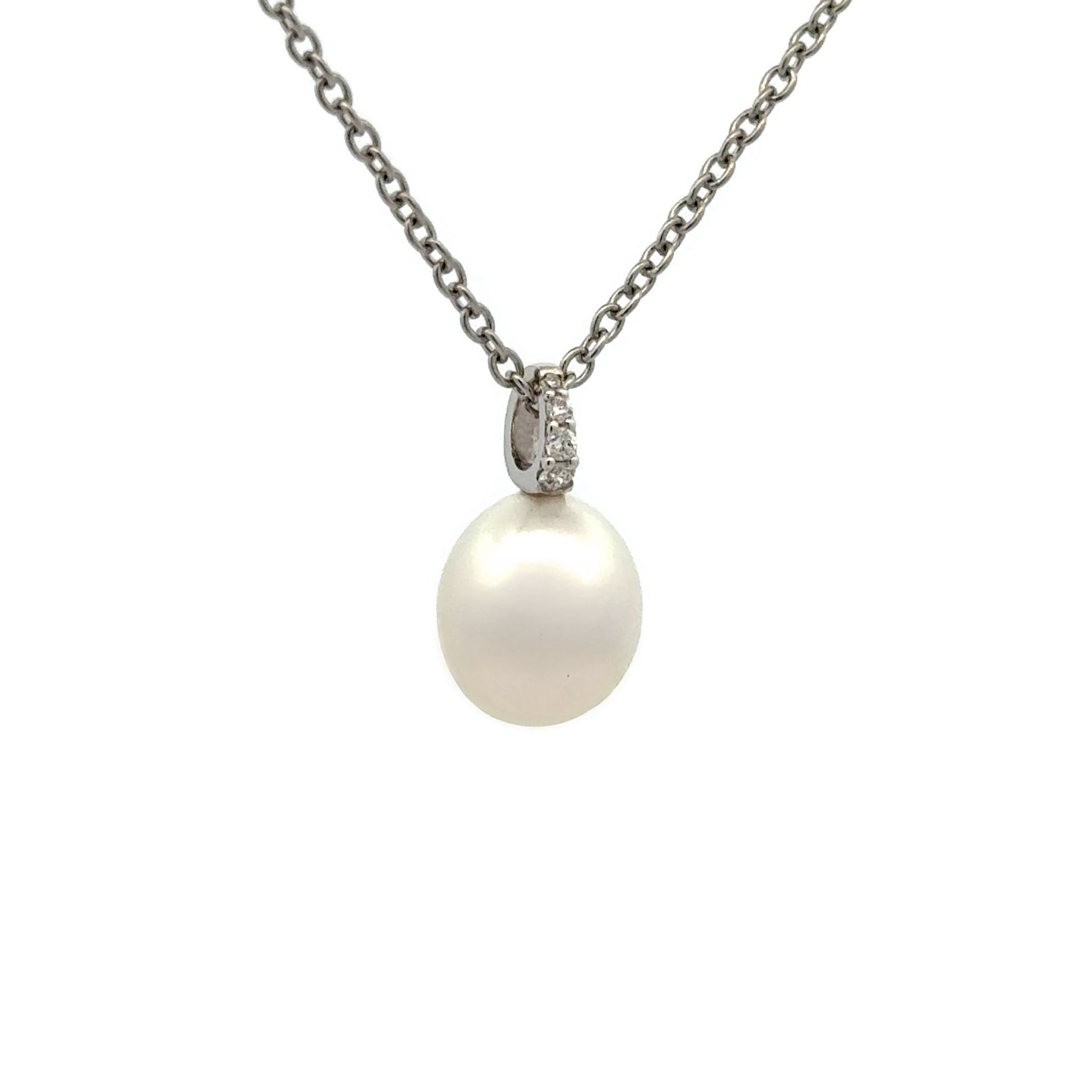 18K White Gold Australian South Sea 9-10 mm Pearl Diamond Pendant side view